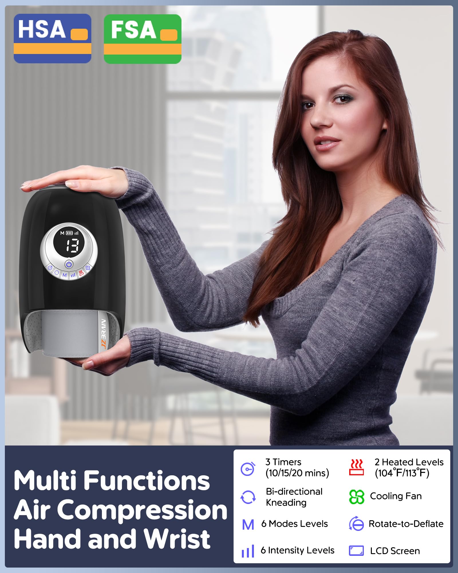 Heated Hand Massager with Compression - Full Hand & Wrist Massage with Kneading Rollers for Arthritis Pain Relief, Relaxation & Improved Circulation | HSA/FSA Eligible | Perfect for Office Workers, Seniors & Carpal Tunnel Sufferers