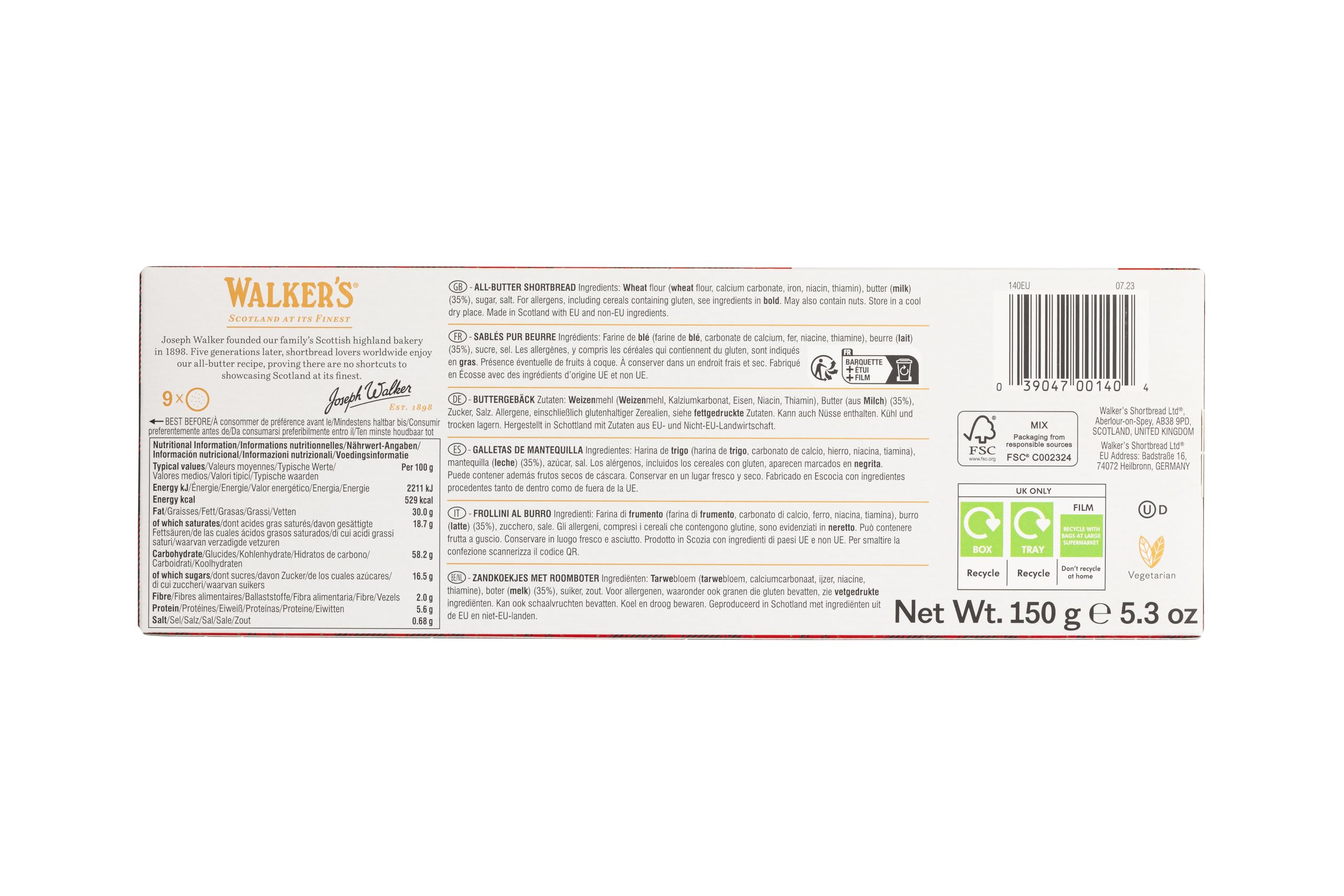 Walkers Pure Butter Shortbread Cookies, Rounds, 5.3 oz (150g) - Authentic Scottish Recipe - Perfect for Tea Time, Gifts & Holiday Baking