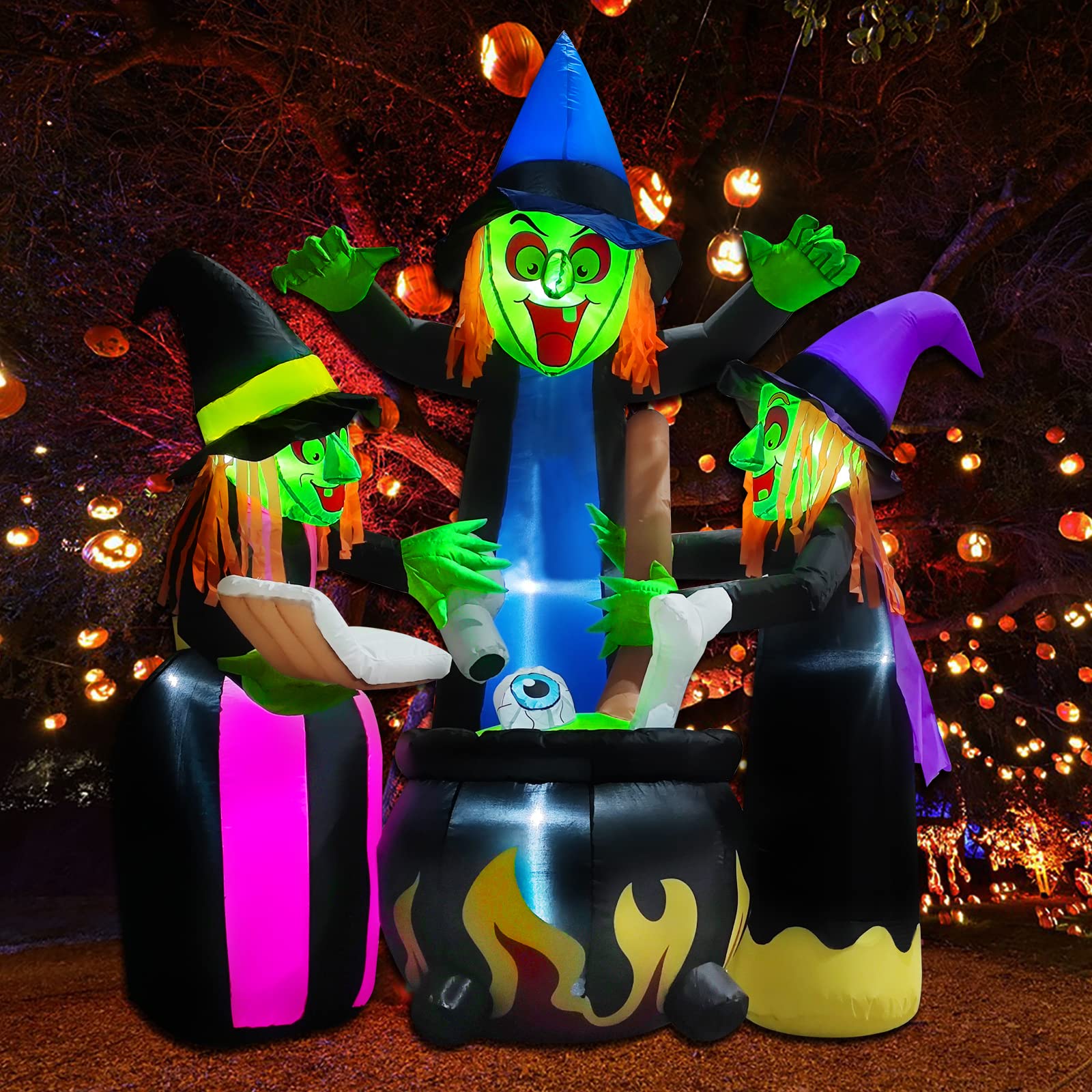 6FT Halloween Inflatable Decorations - 3 LED Lighted Witches Outdoor Yard Decor for Home, Lawn & Family Parties | Spooky Halloween Party & Outdoor Decorations