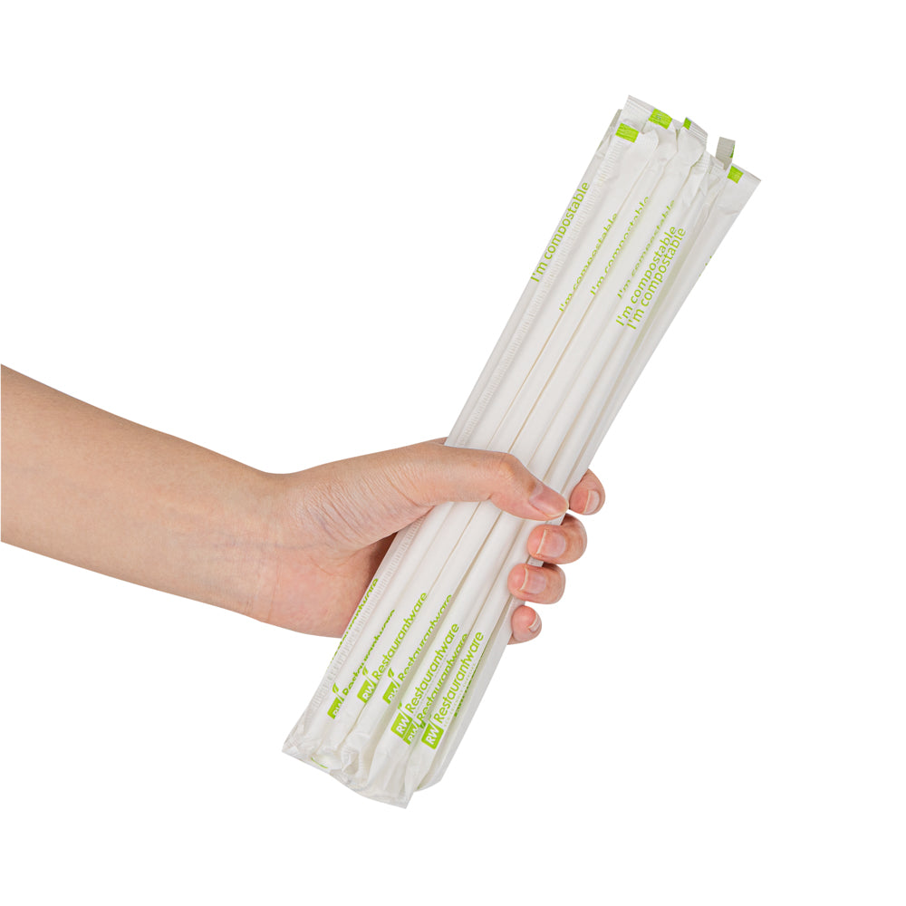 Eco-Friendly Compostable White PLA/PBAT Plastic Straws - 8 1/4 Inch, 100 Count Box - Biodegradable Drinking Straws for Parties, Restaurants & Home Use