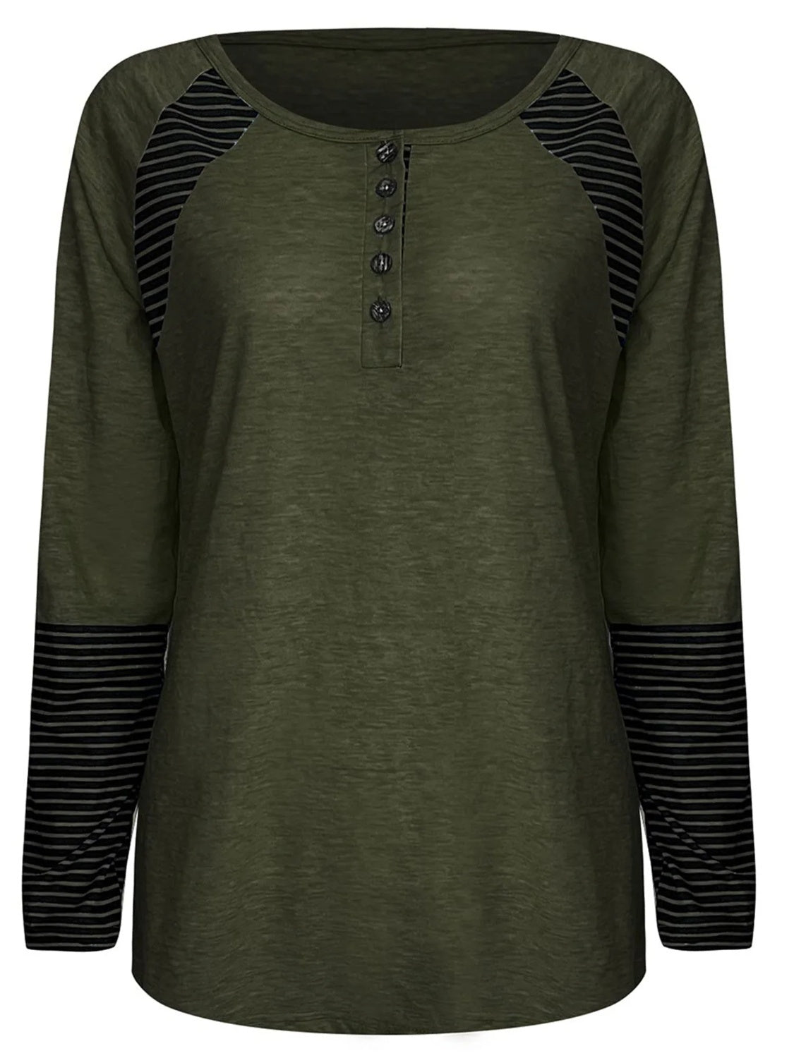 Men's Full Size Striped Quarter Button Long Sleeve T-Shirt - Casual Comfort Wear for Everyday Outfits & Layering