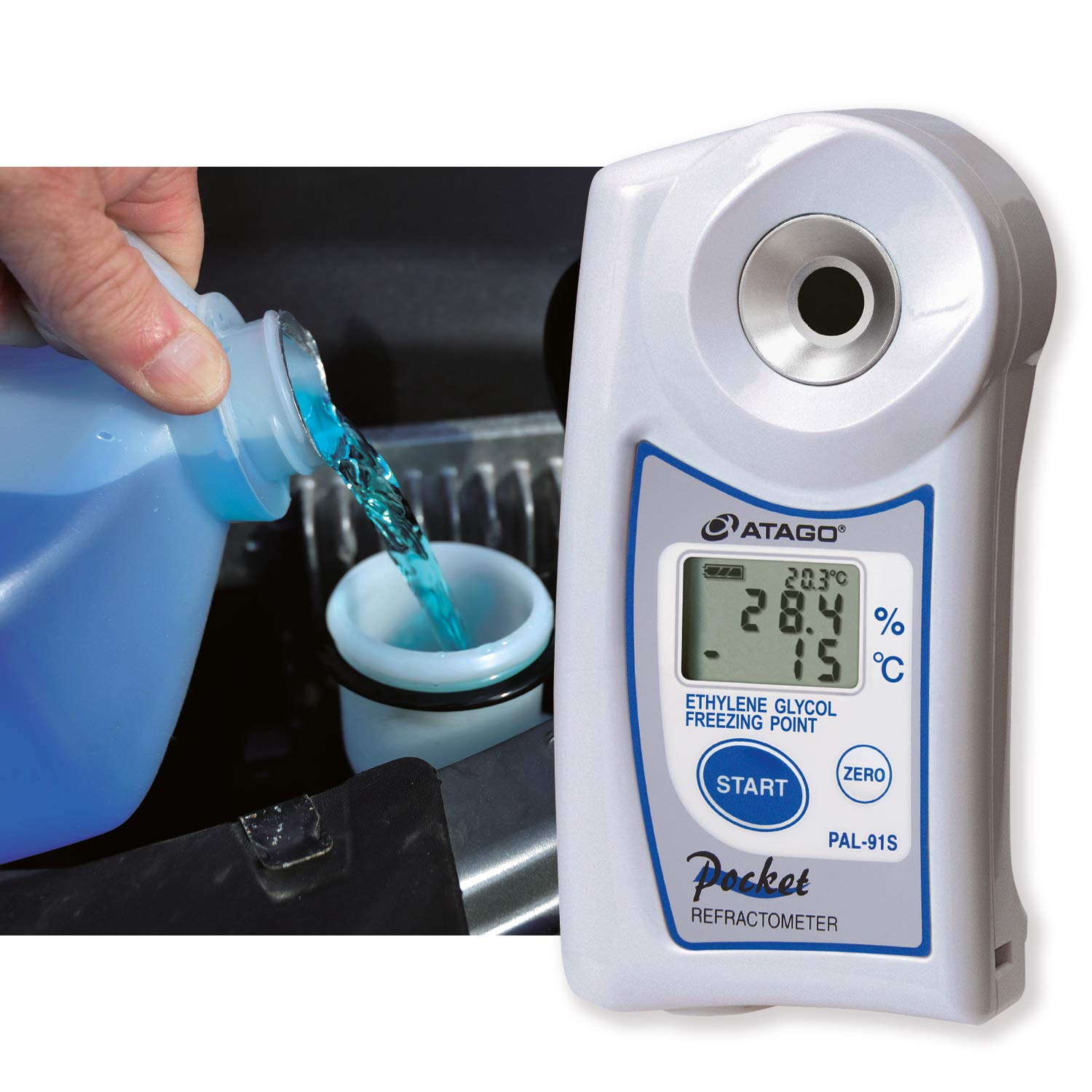 Atago PAL-91S Digital Handheld Pocket Refractometer - Ethylene Glycol Coolant Tester with Freezing Point Scale (℃) - Perfect for Automotive Antifreeze Testing & HVAC System Maintenance