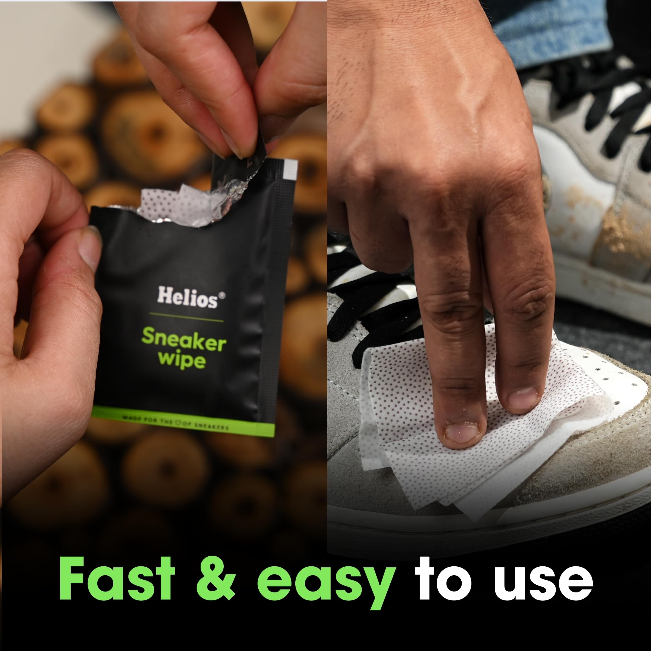 Helios Sneaker Wipes - Premium Shoe Cleaning Wipes for Sneakers & Shoes | Quickly Removes Dirt, Stains & Scuffs | Disposable & Convenient | Perfect for Gym Shoes, White Sneakers & Daily Shoe Care