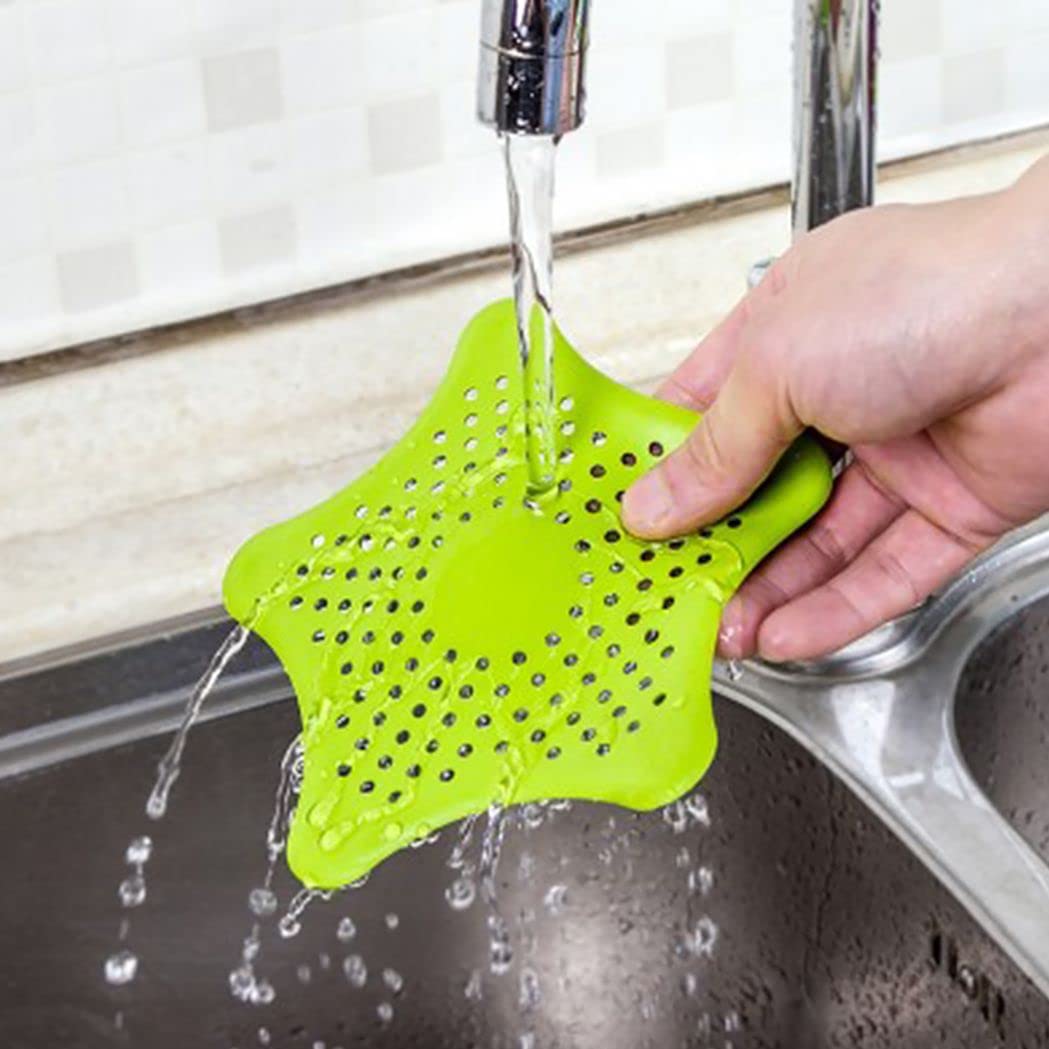 Premium Starfish Kitchen Floor Drain Cover - Durable Silicone Hair Catcher with Strong Suction Cups - Universal Shower Drain Protector for Bathroom, Bathtub & Kitchen Sink - Easy Install & Clean Strainer (Green) - Perfect for Homes, Apartments & RV Bathrooms