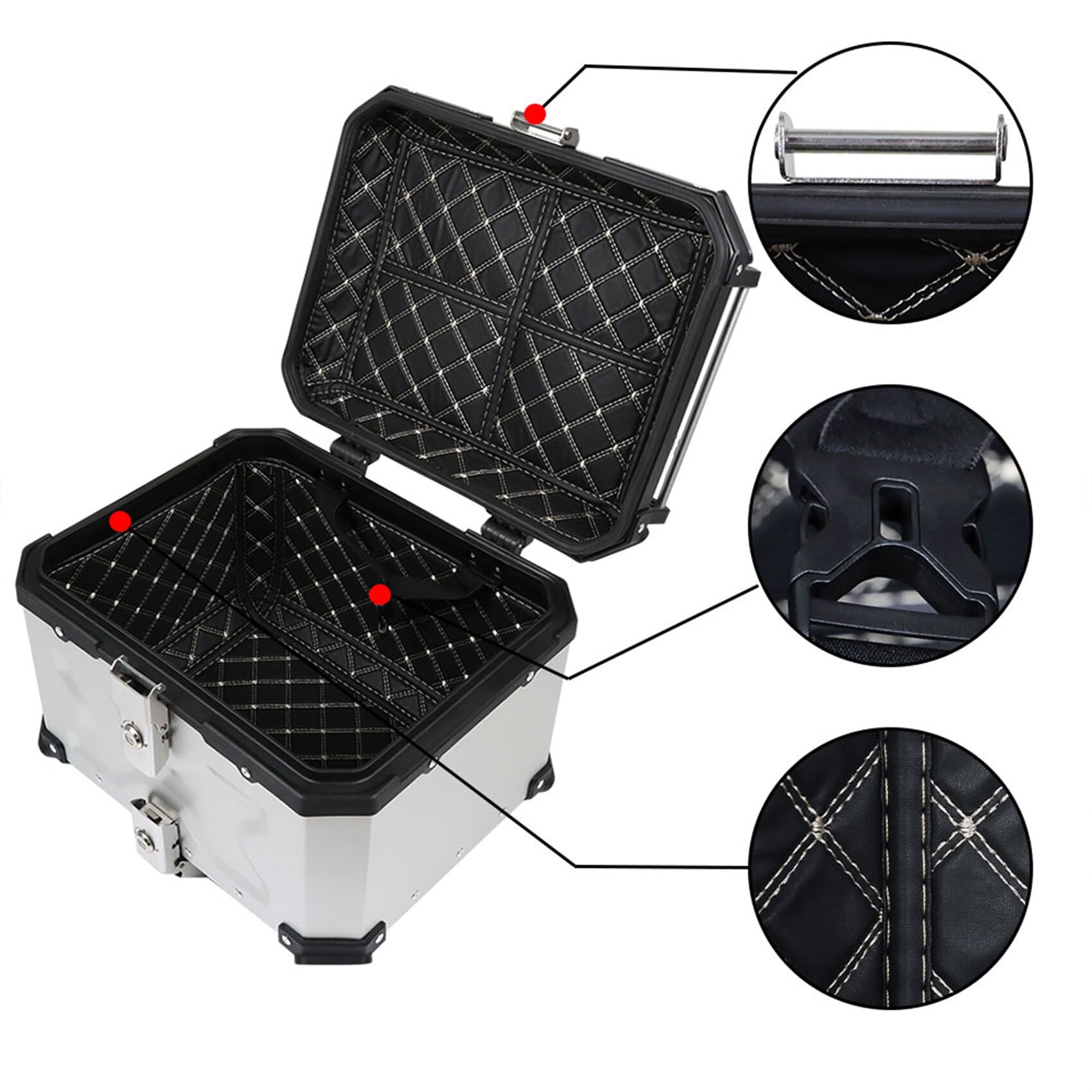 45L Motorcycle Top Case - Hard Aluminum Alloy Waterproof Trunk with Security Lock & Mounting Plate | Silver Metal Touring Tail Box for Secure Storage & Long Rides