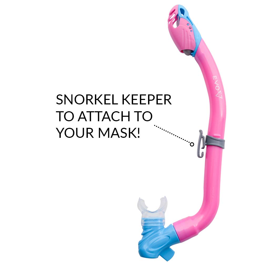 EVO One Dry Snorkel for Kids - Comfortable Snorkeling Gear with Splash Guard & Lower Purge Valve | Perfect for Swimming, Beach Vacations & Underwater Adventures | Safe & Easy Breathing for Children Ages 6-12