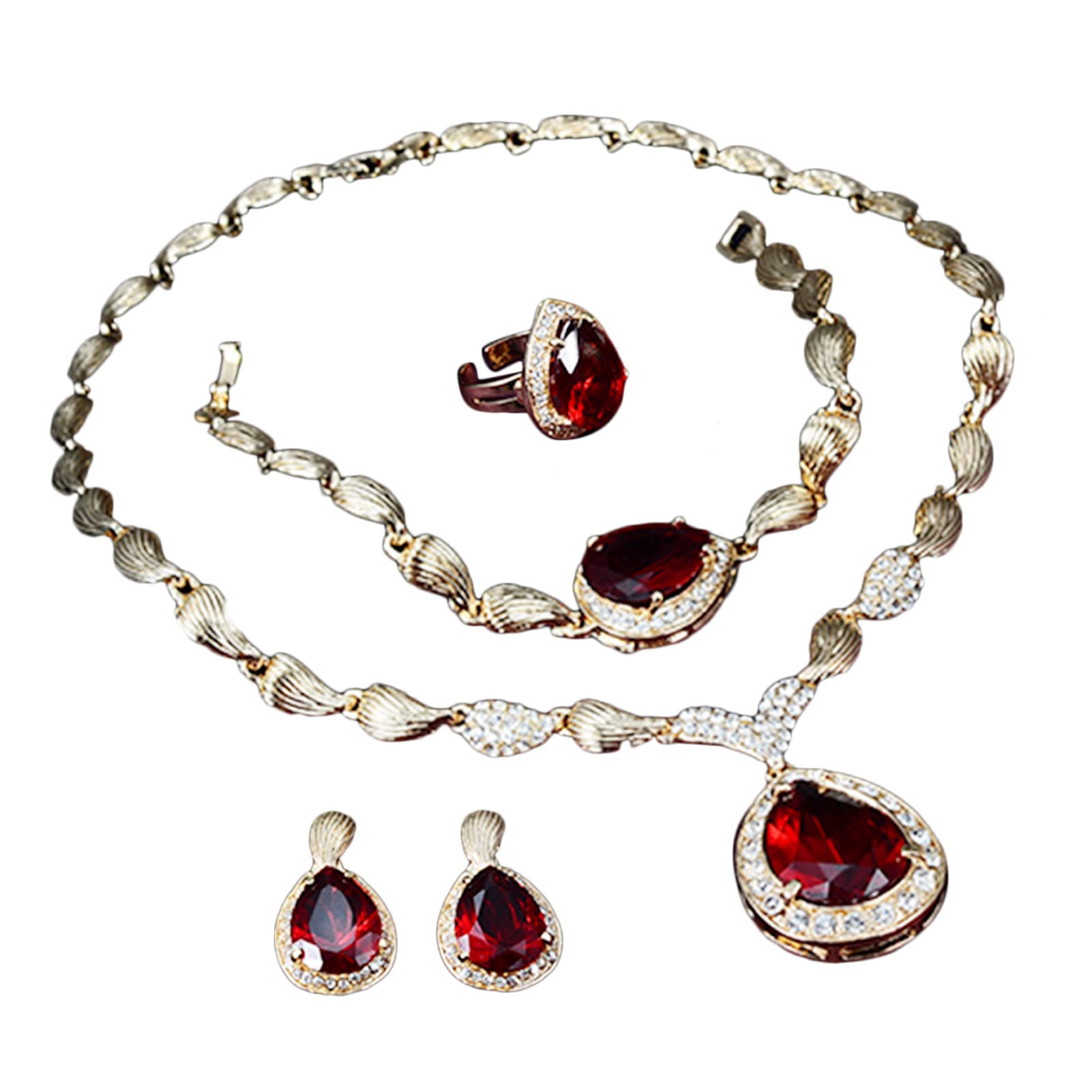Sparkling Rhinestone Jewelry Set for Women - Silver Plated Alloy Earrings, Necklace, Bracelet & Ring - Elegant Gift Set for Party, Wedding & Evening Wear