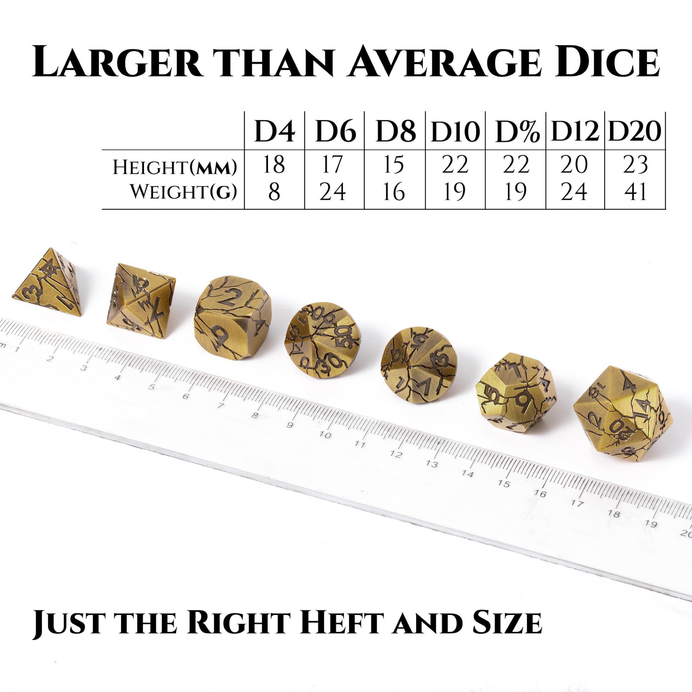 DND Metal Dice Set - Ancient Gold Ruins Cracked Polyhedral Dice for RPG, D&D, Pathfinder & Tabletop Games - Premium Dungeons and Dragons Dice for Fantasy Roleplaying & Collectors