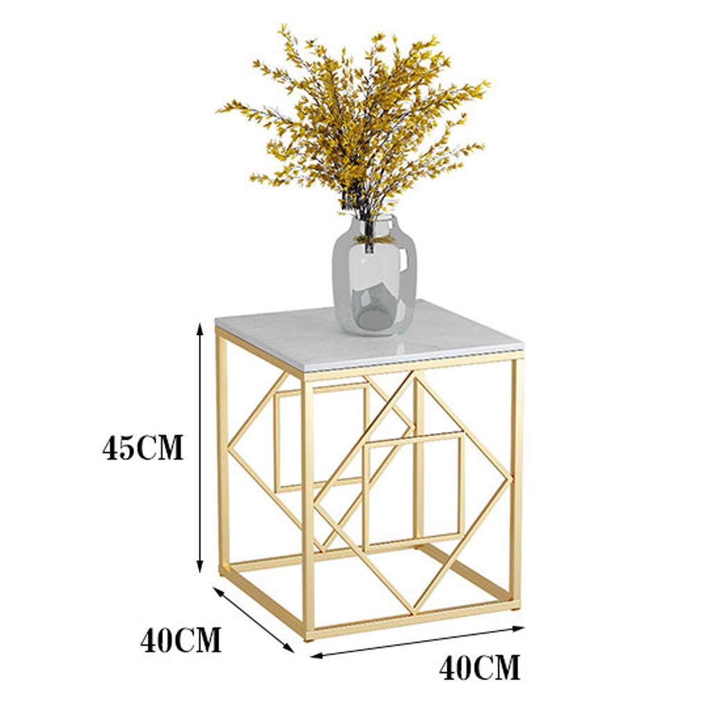 Marble Effect Square Side Table - 40x40x45cm Modern Storage End Table for Living Room, Bedroom, Office & Balcony - Perfect for Snacks, Books & Home Decor
