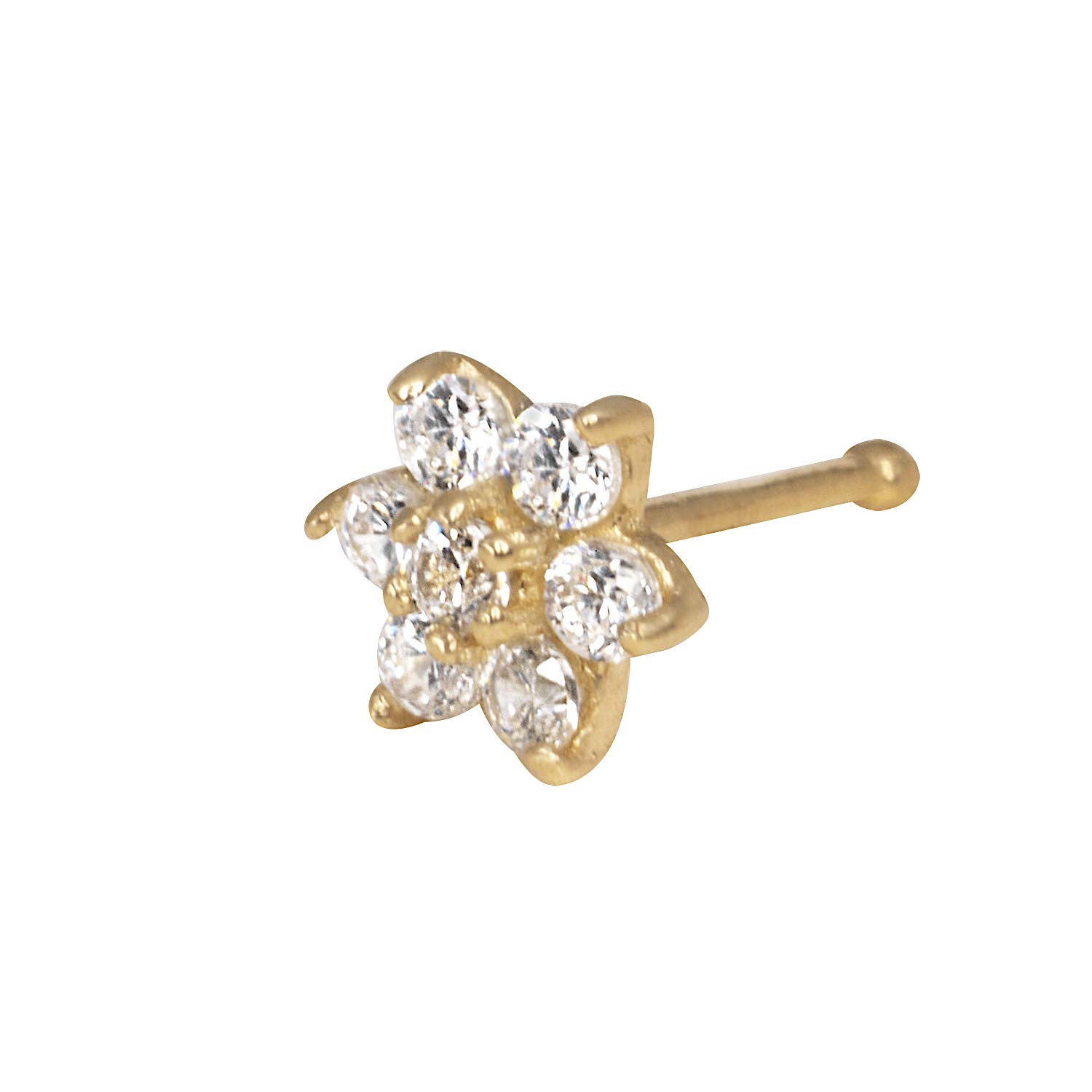 14K Yellow Gold CZ Cubic Zirconia Flower Nose Stud - Hypoallergenic Body Piercing Jewelry for Women | Perfect for Everyday Wear, Parties & Special Occasions