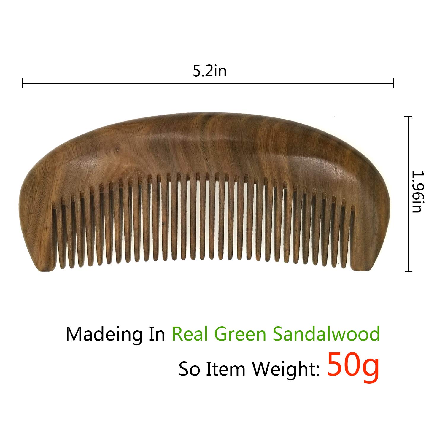 ERZA SCARLET Natural Green Sandalwood Wooden Comb - Anti-Static Hair & Beard Comb for Smooth Detangling (Standard Tooth) - Perfect for Daily Grooming, Travel & Salon Use