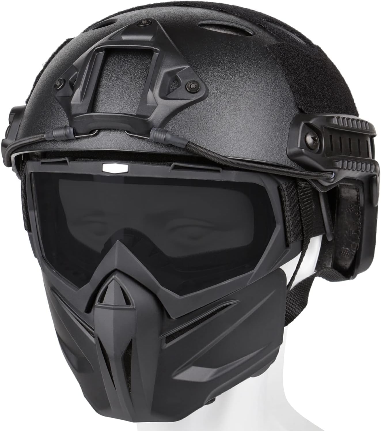 Tactical Airsoft Mask & Helmet Set - Full Face Protection with Detachable Goggles, Paintball PJ Fast Helmet with NVG Mount & Side Rails - Perfect for Airsoft Battles, Paintball Games & Tactical Training