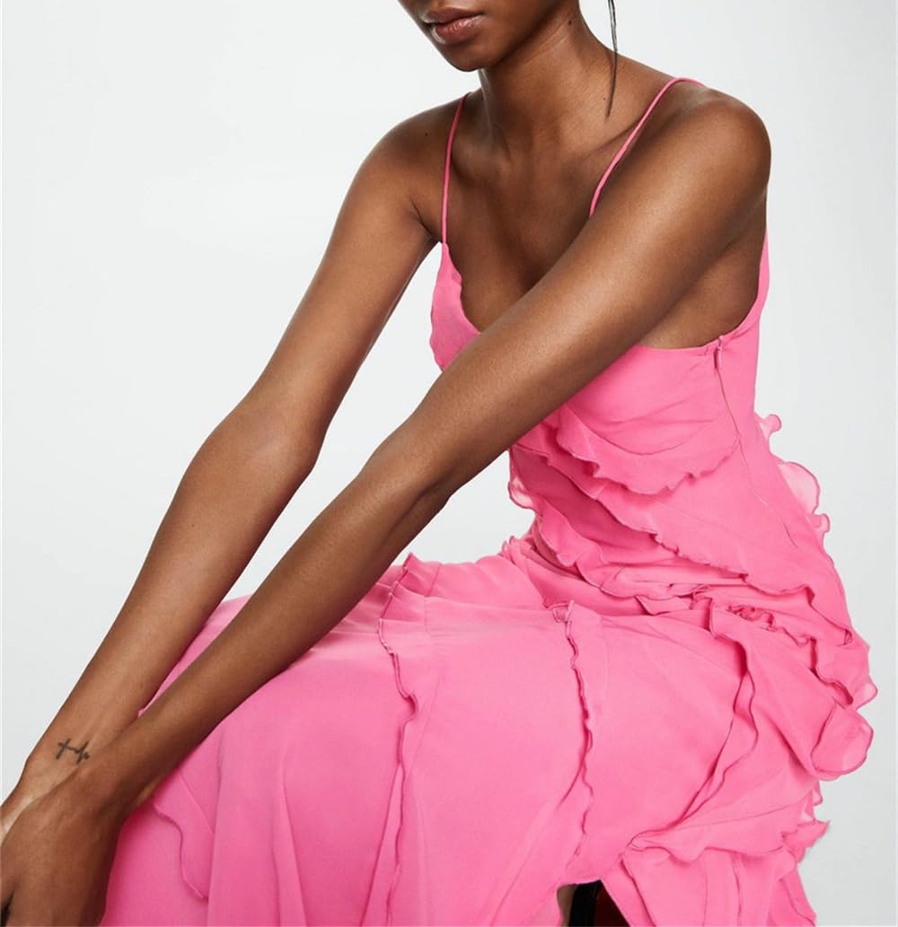 Elegant Women's Summer Sling Midi Dress - Ruched Bodycon, Backless, Solid Color Cocktail Party Dress for Night Out, Date Night, Club Wear & Special Occasions