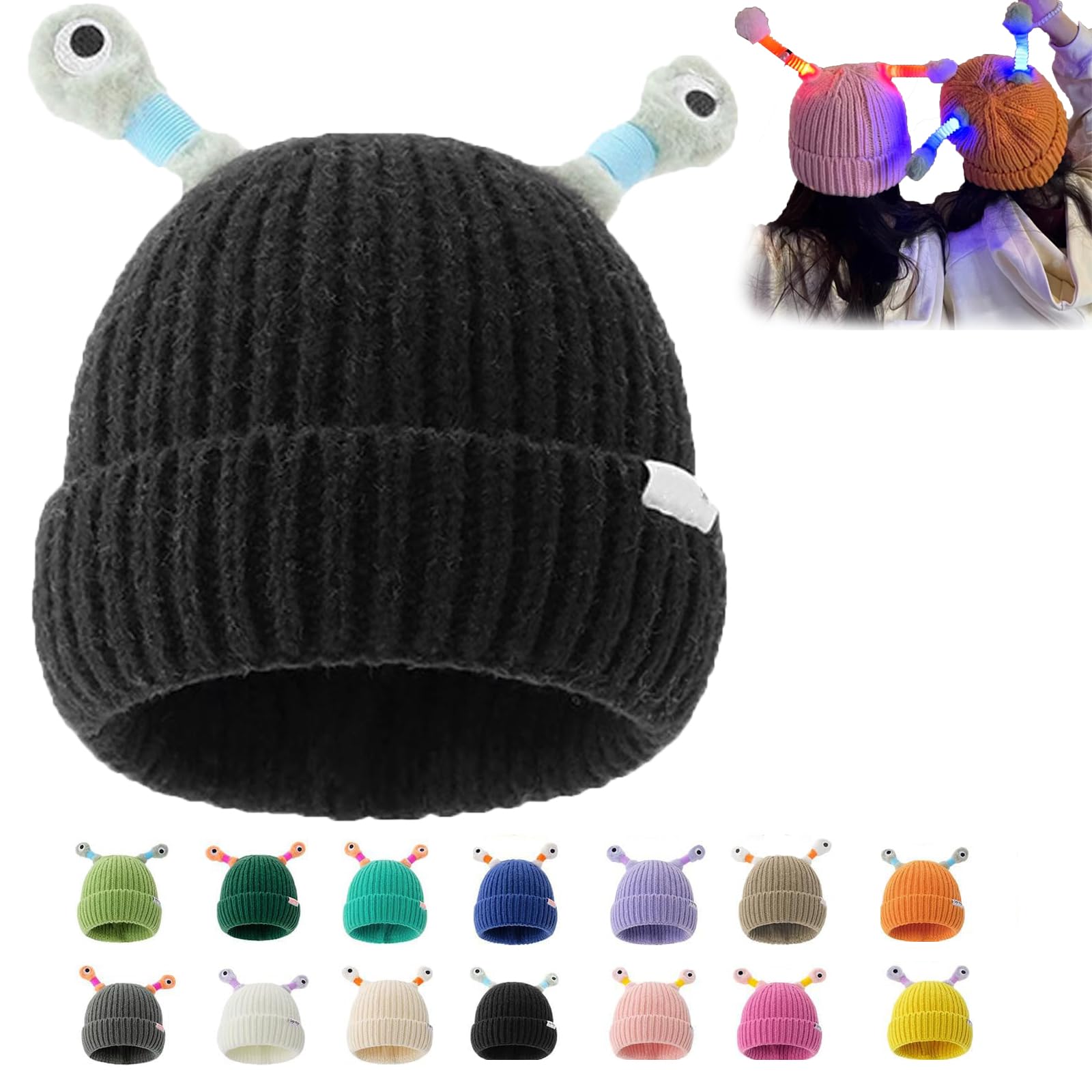 Cute Little Monster LED Knit Beanie - Unisex Glowing Hat with Lights for Adults & Kids | Perfect for Halloween Costumes, Rave Parties, Christmas Gifts & Winter Fashion
