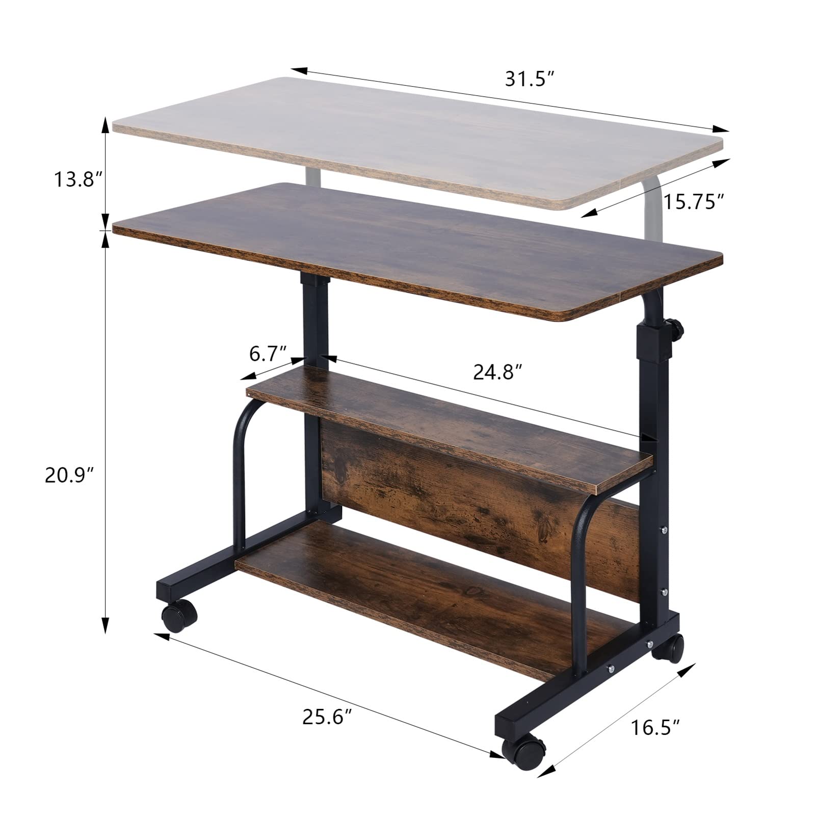Portable Rolling Standing Desk with Wheels & Storage - 32