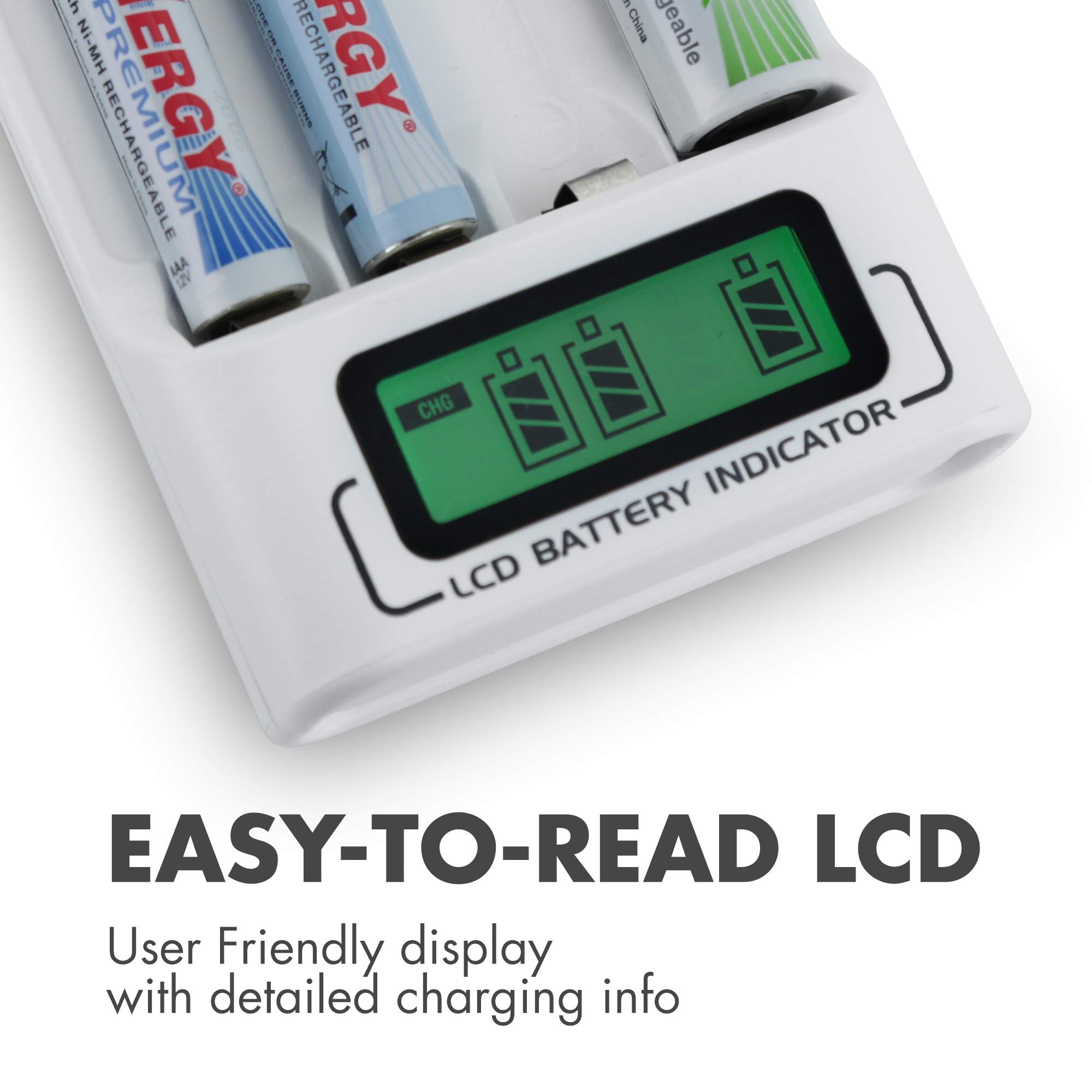 Tenergy TN156 4-Bay AA/AAA NiMH NiCD LCD Battery Charger - Fast Charging for Rechargeable Batteries | Perfect for Cameras, Game Controllers, Toys & Household Electronics