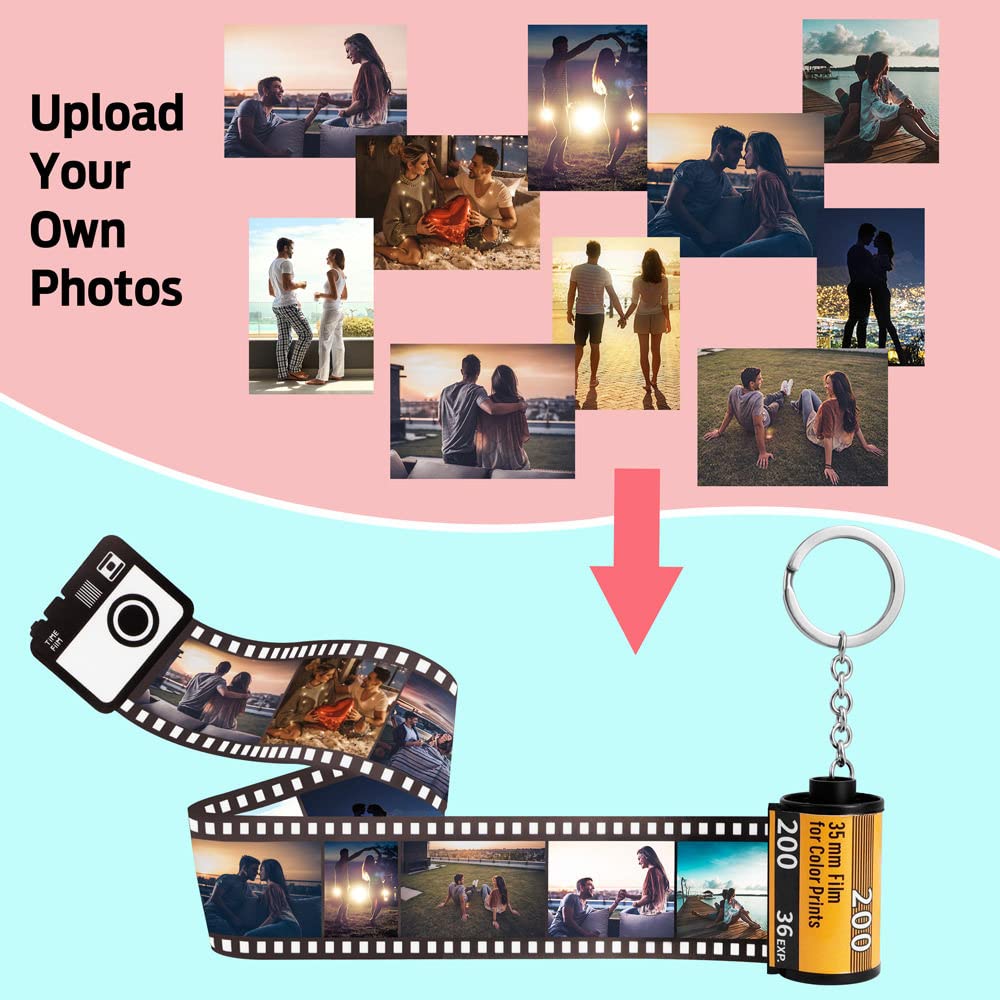 Personalized Film Roll Keychain - Custom Camera Film Key Ring with Retro Colorful Design - Unique Anniversary & Mother's Day Photo Gift for Him or Her - Perfect for Preserving Memories, Travel Keepsakes & Special Occasions