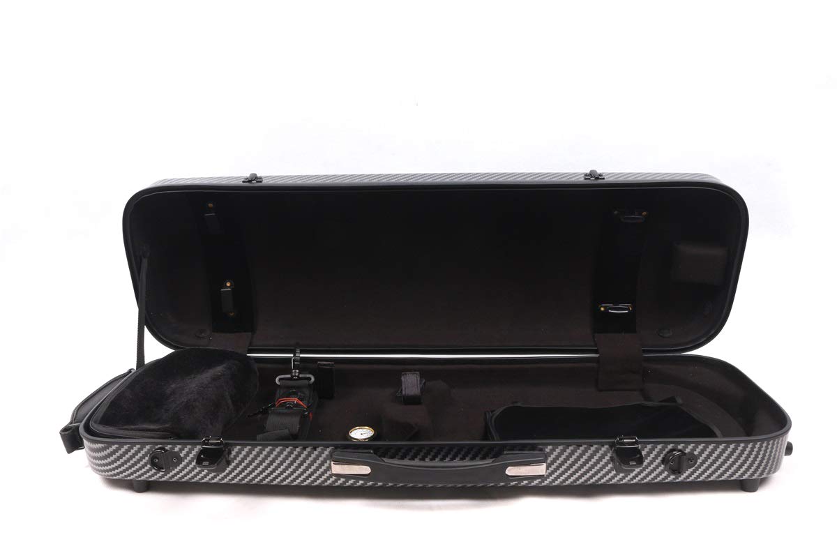 Yinfente 4/4 Full Size Carbon Fiber Violin Case - Oblong Shape with Music Sheet Bag, Adjustable Backstrap & Hygrometer - Lightweight Portable Violin Storage for Professional Musicians & Students - Perfect for Travel, Performances & Practice Sessions