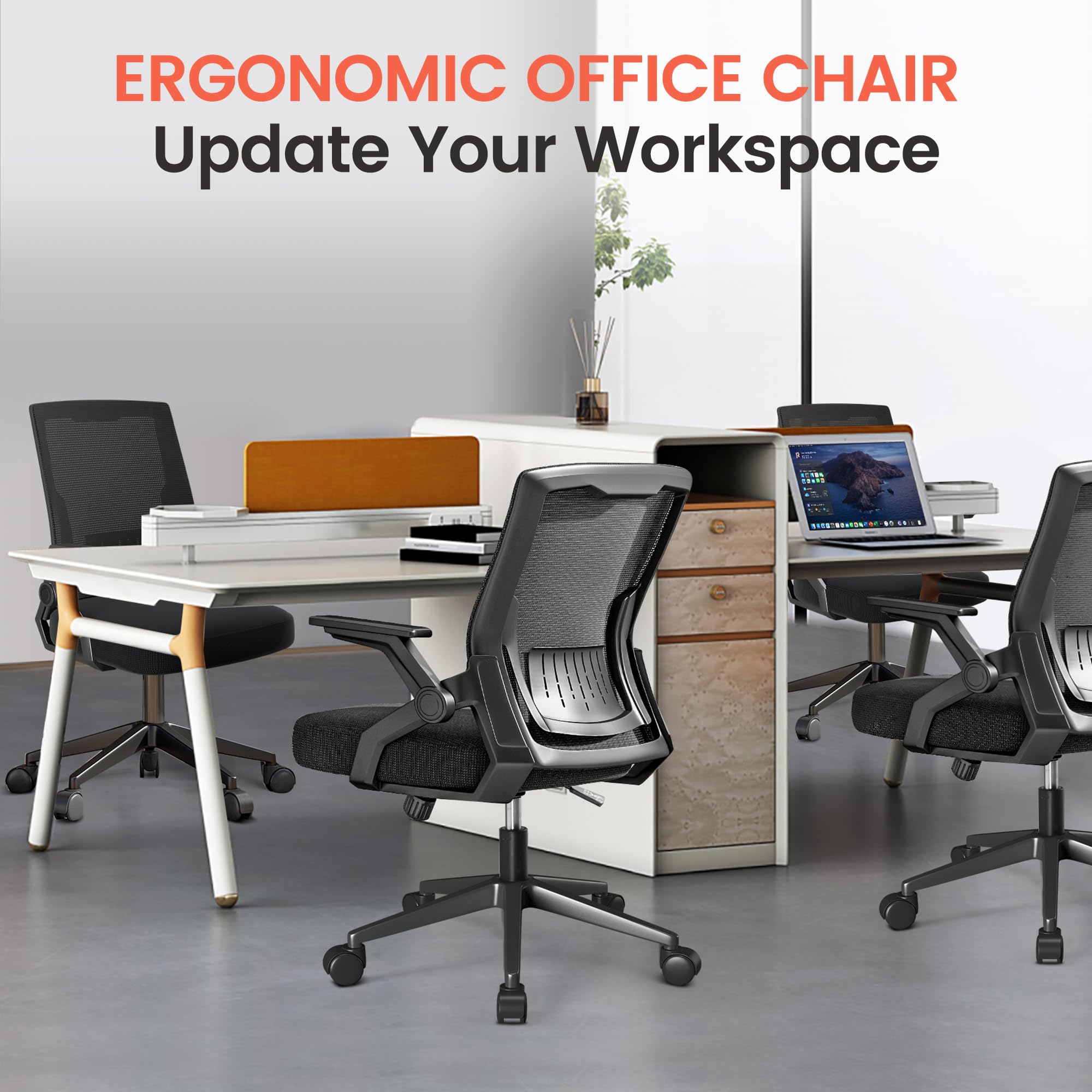 GTRACING Ergonomic Office Chair - Adjustable Mesh Computer Desk Chair with Lumbar Support & Flip-Up Arms - Comfortable Gaming & Executive Chair for Home Office (Black) - Perfect for Long Work Hours, Gaming Sessions & Remote Work