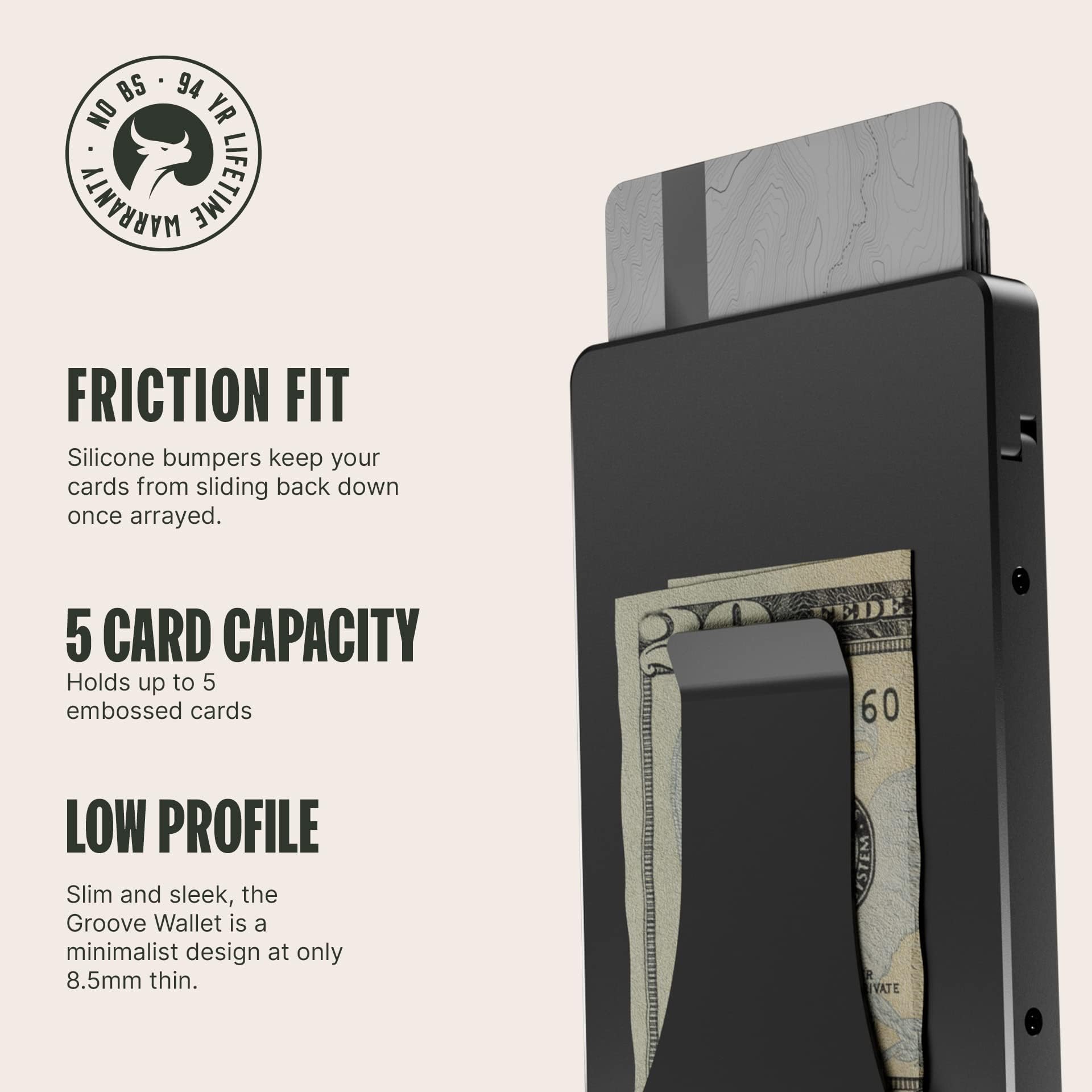 Groove Life Groove Wallet - Midnight Black Slim RFID Blocking Credit Card Holder with Money Clip & Magnetic Thumb Swipe | Minimalist Aluminum Wallet for Men | Perfect for Everyday Carry, Travel & Business Use