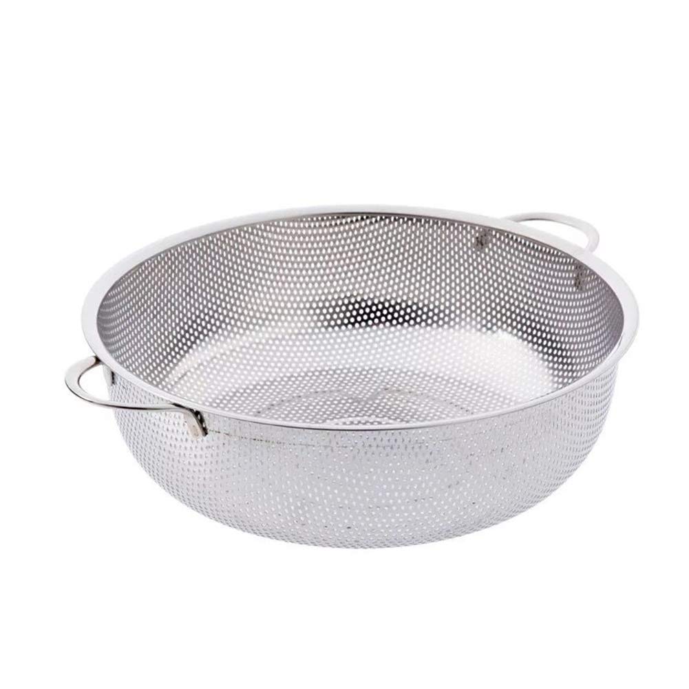 Premium Stainless Steel Kitchen Colander with Dense Holes & 3 Legs - 19.5cm Food Strainer Basket for Pasta, Rice, Orzo - Durable 2-Handle Design for Easy Draining - Perfect for Cooking, Meal Prep & Kitchen Use