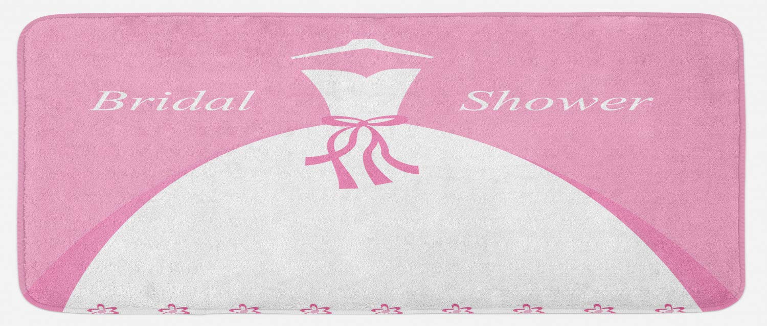 Ambesonne Plush Non-Slip Kitchen Mat - Elegant Bridal Shower & Wedding Theme with Dress Silhouette Design, 47