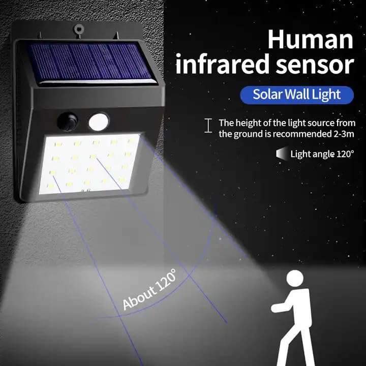 ASGTRADE 20 LED Solar Motion Sensor Lights Outdoor - Wireless IP55 Waterproof Solar Security Wall Lights with 1 Mode - Perfect for Front Door, Backyard, Garage, Deck, Pathway & Garden Lighting
