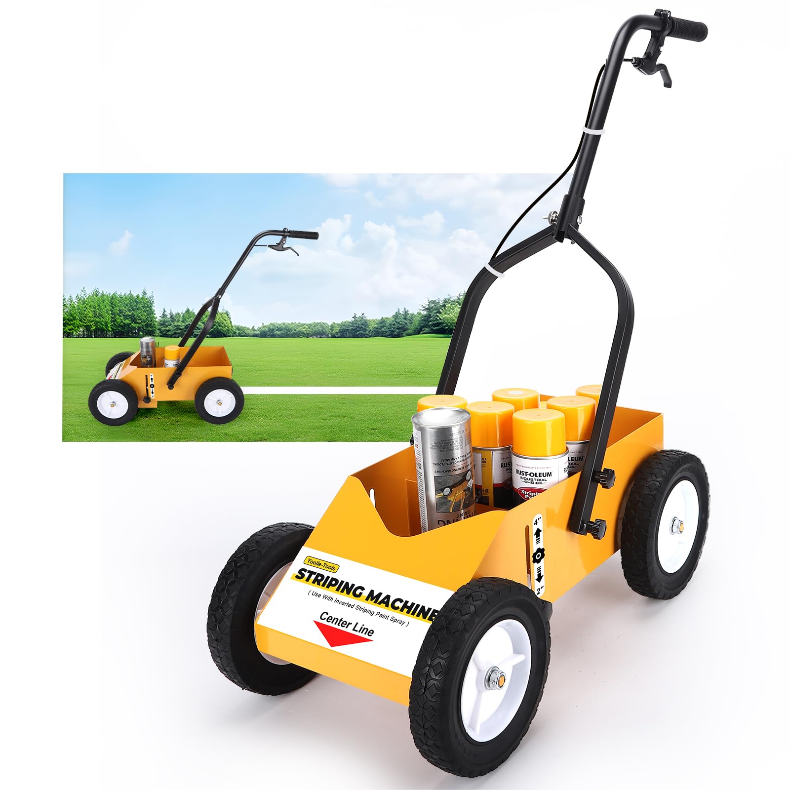 2395000 Professional Parking Lot Striping Machine - High Performance Line Marking Equipment for Roads & Pavements | Compatible with Inverted Striping Spray Paint | 9.8x13x28.3 Inch Yellow | Ideal for Parking Lots, Warehouses & Construction Sites