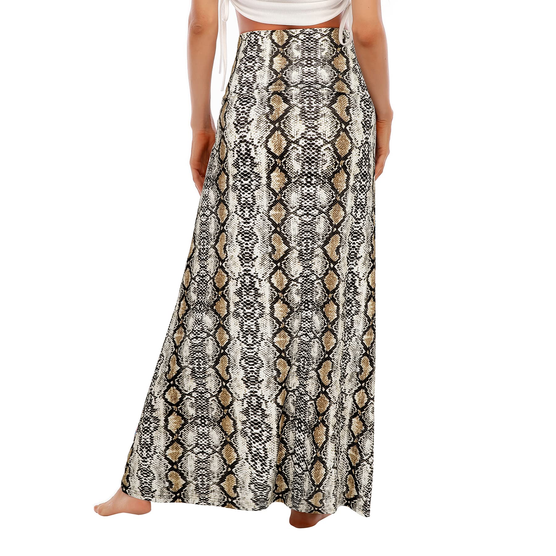 Zando Women's High Waisted Maxi Skirt - Trendy Floral Print Stretchy Flared Long Skirt for Casual Wear, Workout & Office | Perfect for Summer Outfits, Beach Vacations and Date Nights