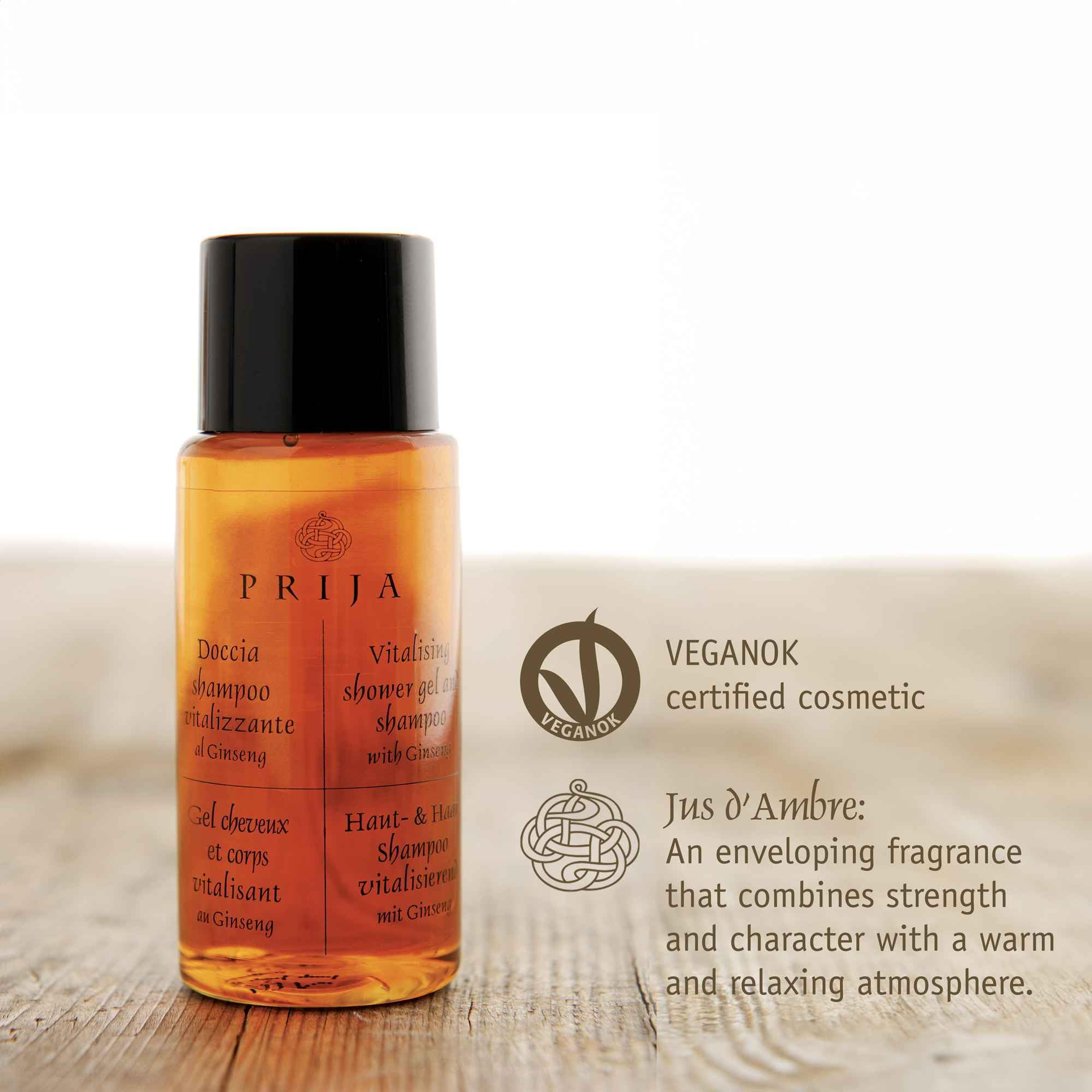 Prija Vitalizing Shower Gel & Shampoo - 1.35 fl oz (216 Pack) | Natural Hair & Body Wash for Men & Women | Perfect for Gyms, Spas & Travel