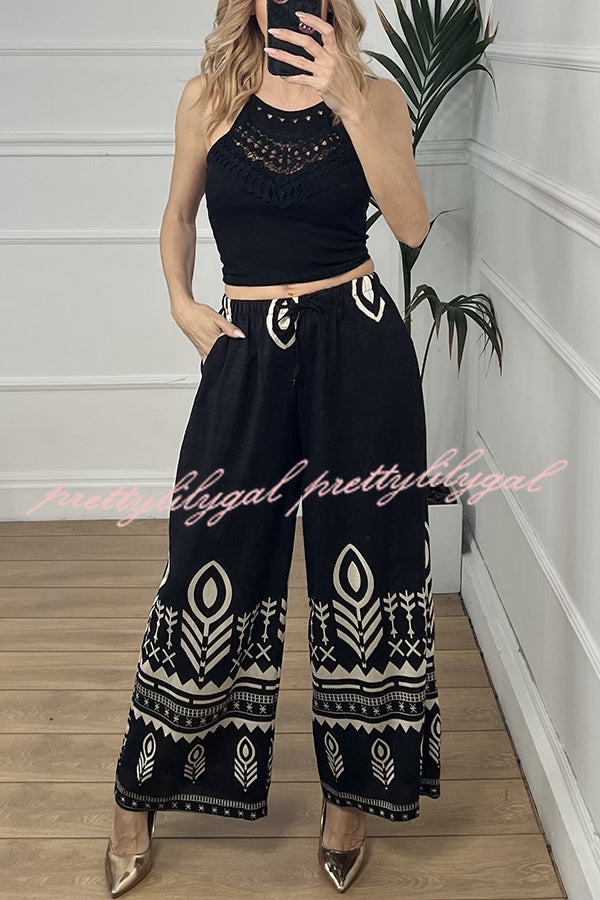 Stylish Elastic Waist Wide Leg Pants with Pockets - Comfortable Casual Women's Trousers for Work, Travel & Everyday Wear