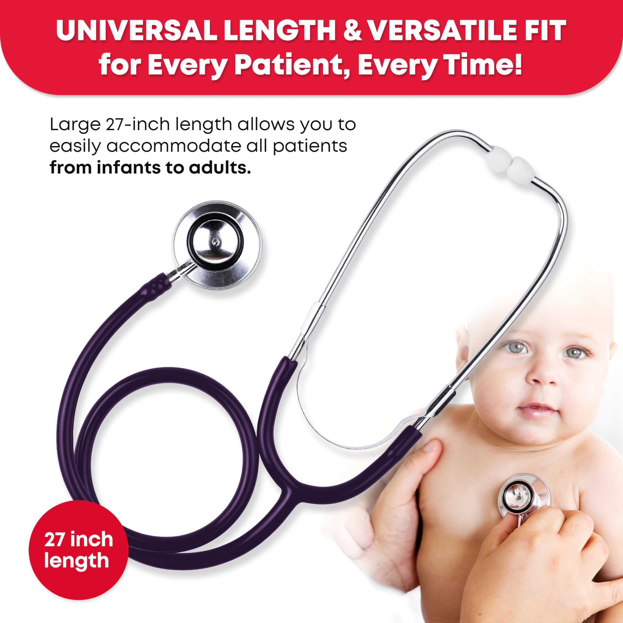 Ever Ready First Aid Dual Head Stethoscope - Purple | Professional Medical Stethoscope for Nurses, Doctors & Students | Ideal for Clinical Use, Home Healthcare & Emergency Situations