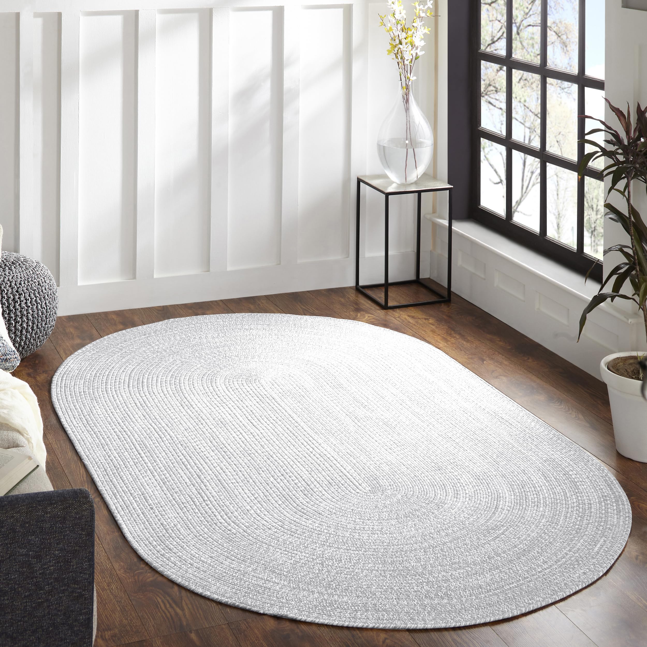 Premium Reversible Braided Oval Rug 5' x 8' - Indoor/Outdoor Washable Area Rug for Living Room, Bedroom, Office, Kitchen & Dining - Slate-White - Perfect for Home Decor, Patio & High-Traffic Areas