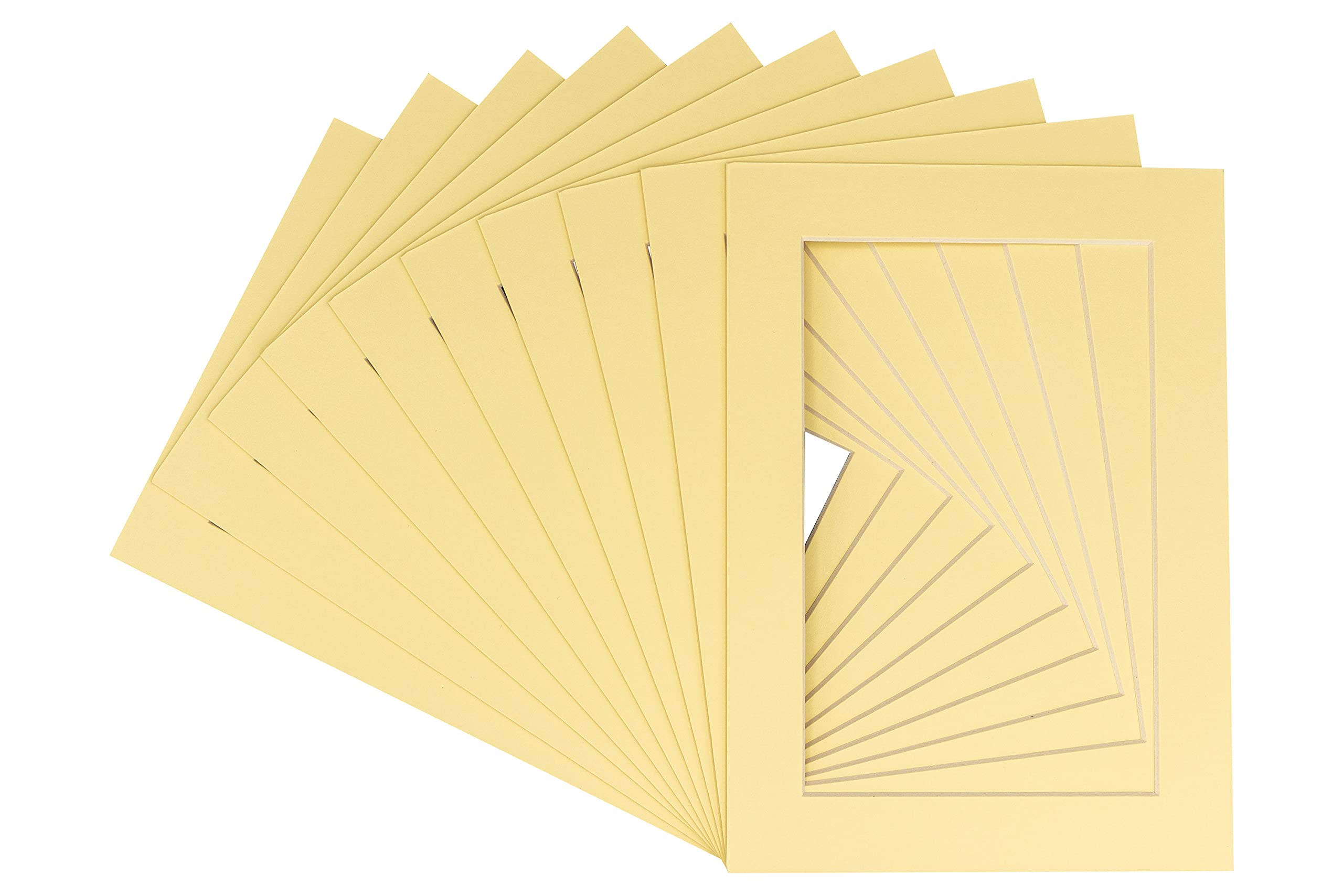 12x16 Inch Acid-Free Picture Mat - Precut Soft Yellow Matboard for 11x14 Photos - Bevel Cut Display Mat for Frames (Pack of 10 with Backing Boards & Clear Bags) - Perfect for Art Exhibits, Home Decor & Photo Displays