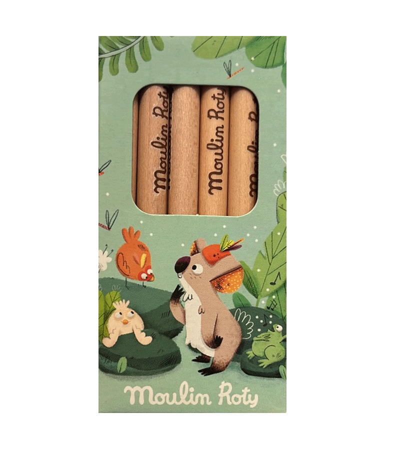 Moulin Roty Jungle Themed Box of 6 Colored Pencils - Premium Art Supplies for Kids, Students & Artists - Perfect for School Projects, Coloring Books & Creative Drawing