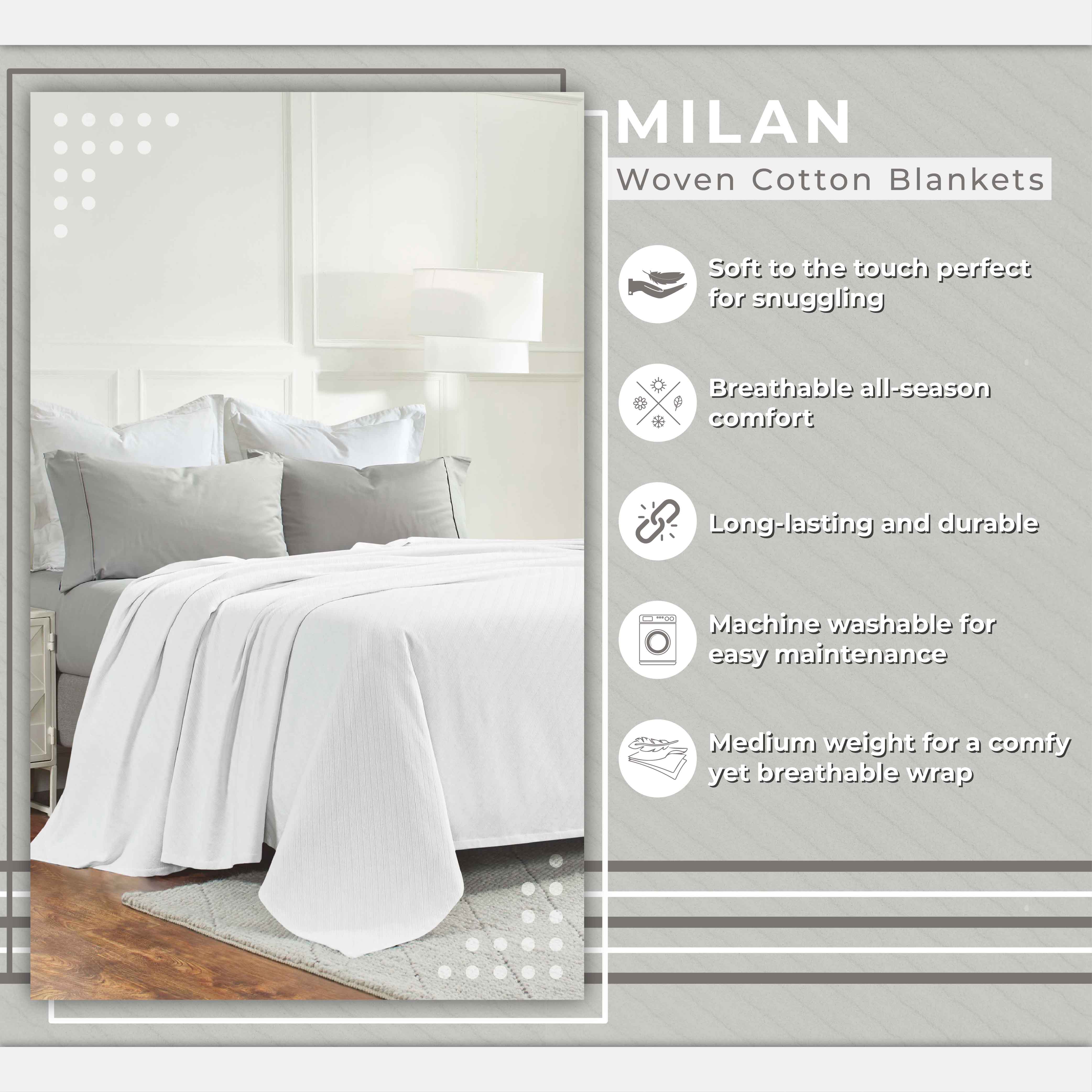 Premium Milan Cotton Textured Striped Lightweight Woven Blanket - Soft & Breathable Throw for Sofa, Bed, Picnic & Outdoor Use