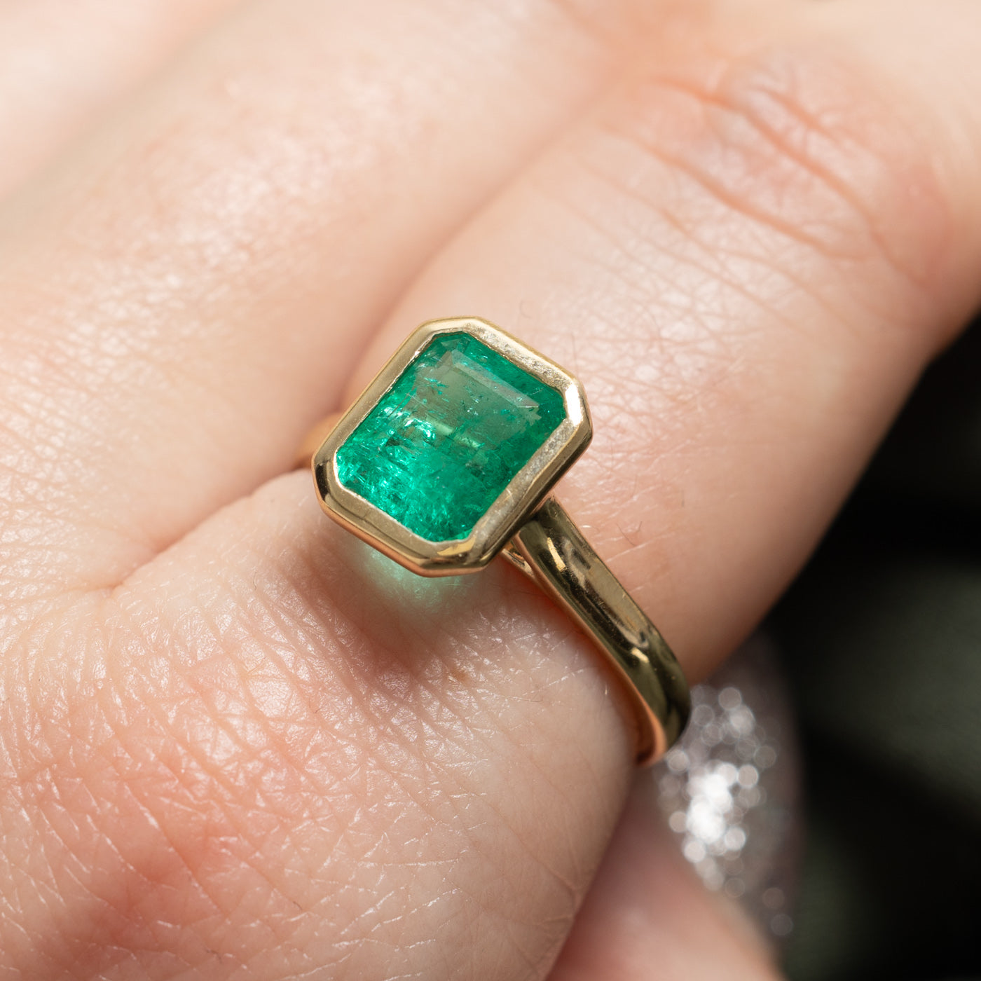 Emerald Bezel Set Ring - 1.54ct Genuine Emerald, Size 7.25, 14K Gold Wedding Band, Elegant Jewelry Gift for Her | Perfect for Engagement, Anniversary & Special Occasions