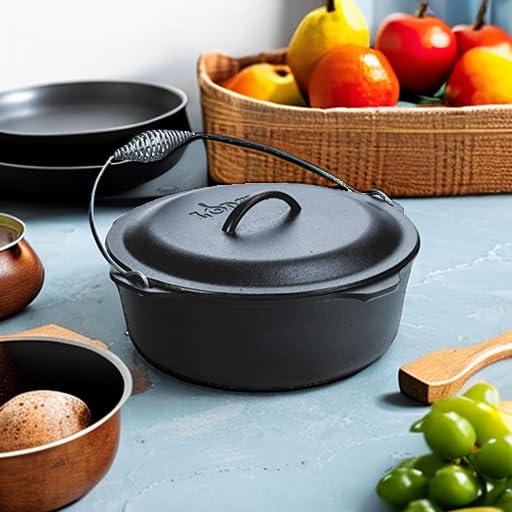 Lodge Cast Iron Dutch Oven with Lid Lifter - 9 Quart Enameled Cookware Set for Baking, Braising & Camping - Perfect for Oven, Stovetop & Outdoor Cooking