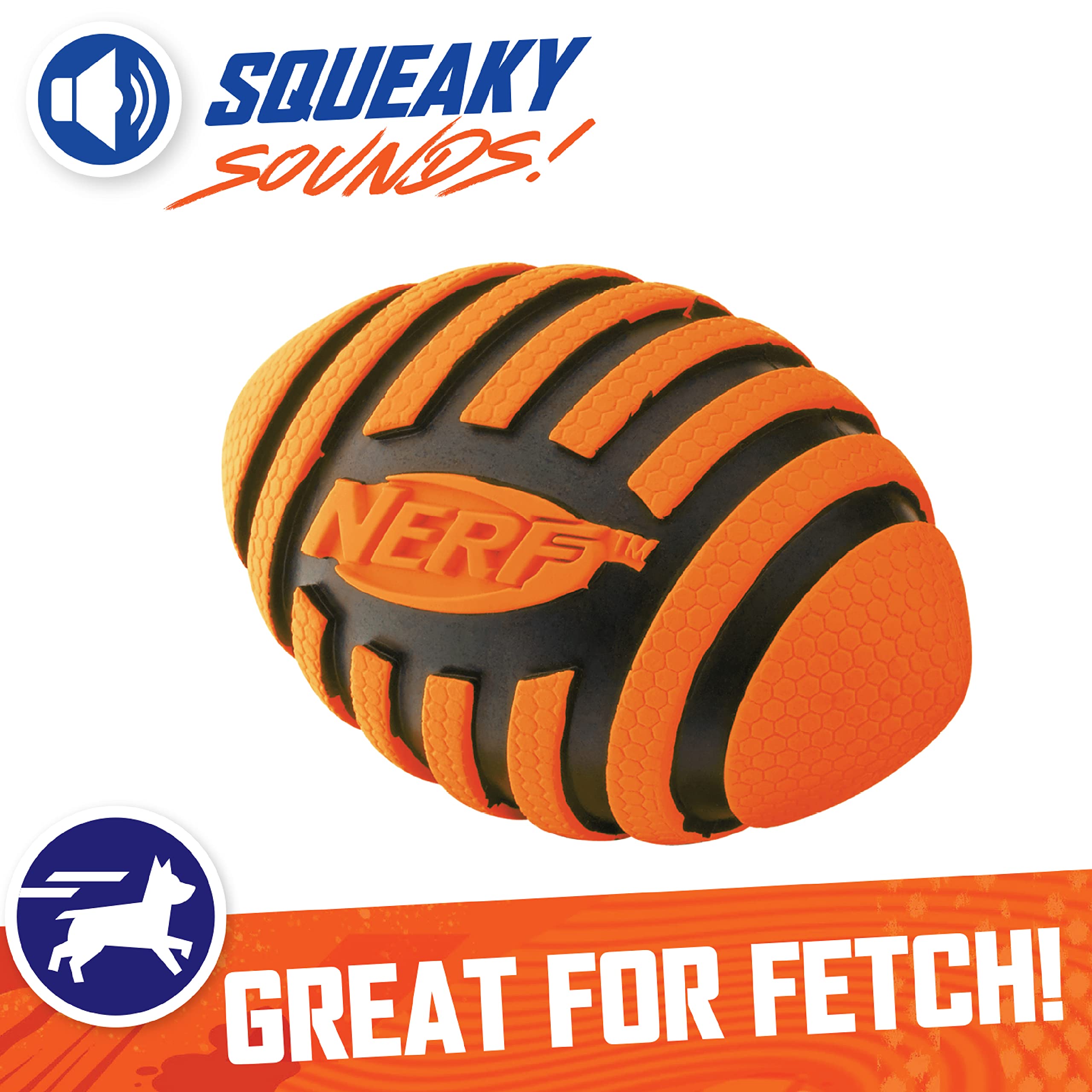 Nerf Dog Spiral Squeak Football Toy - 5 Inch Durable Chew-Resistant Outdoor Dog Toy for Medium & Large Breeds - Interactive Squeaking Playtime for Dogs - Perfect for Fetch, Training & Backyard Fun (Orange)