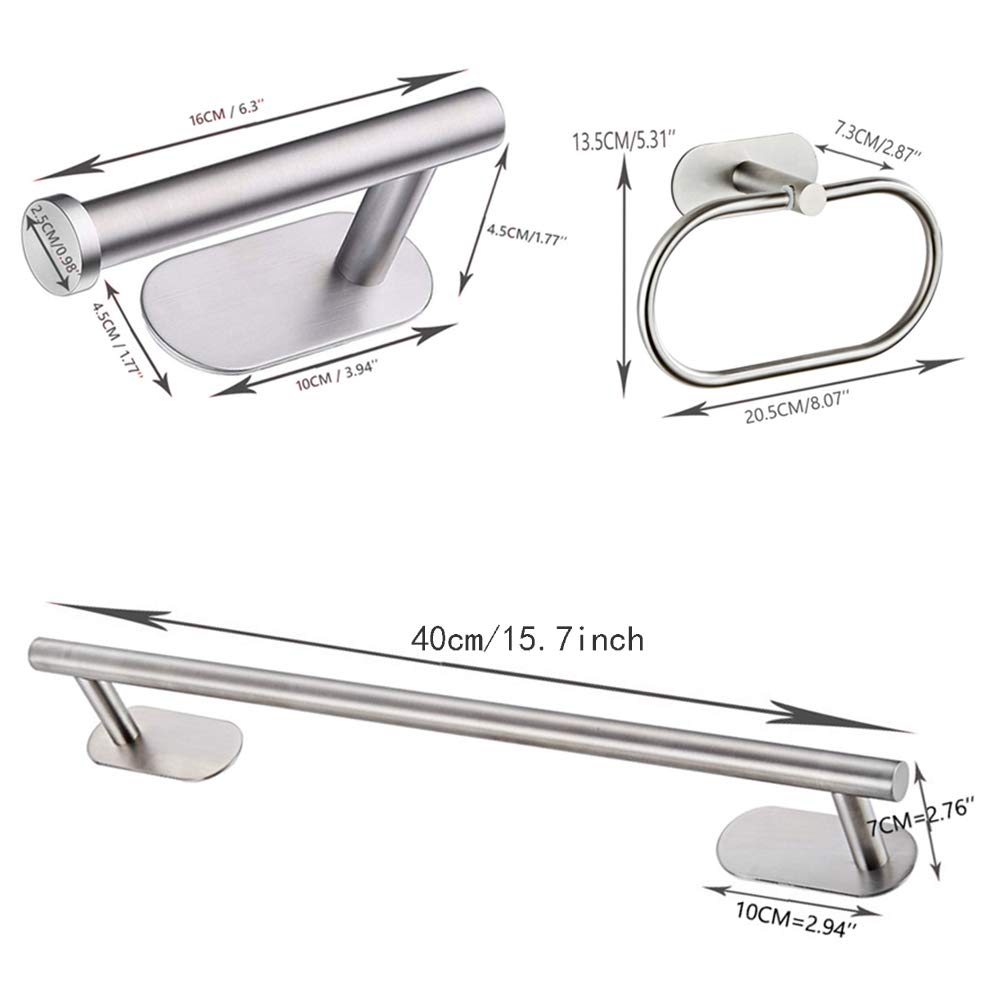 Premium 304 Stainless Steel 3-Piece Bathroom Accessory Set - Single Paper Towel Holder & Ring (15.7 Inch, Silver) for Home, Hotel & Commercial Use - Rustproof & Durable Bathroom Organization Solution