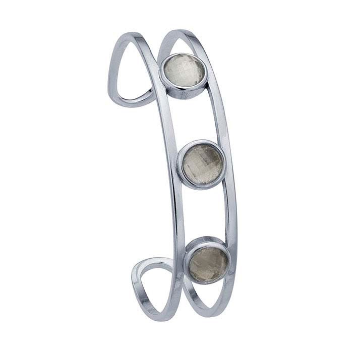 8mm Sterling Silver Open Wire Cuff Bracelet with Three Stone Setting - DIY Jewelry Making for Custom Cabochon Designs | Perfect for Handmade Gifts & Boho Fashion Accessories