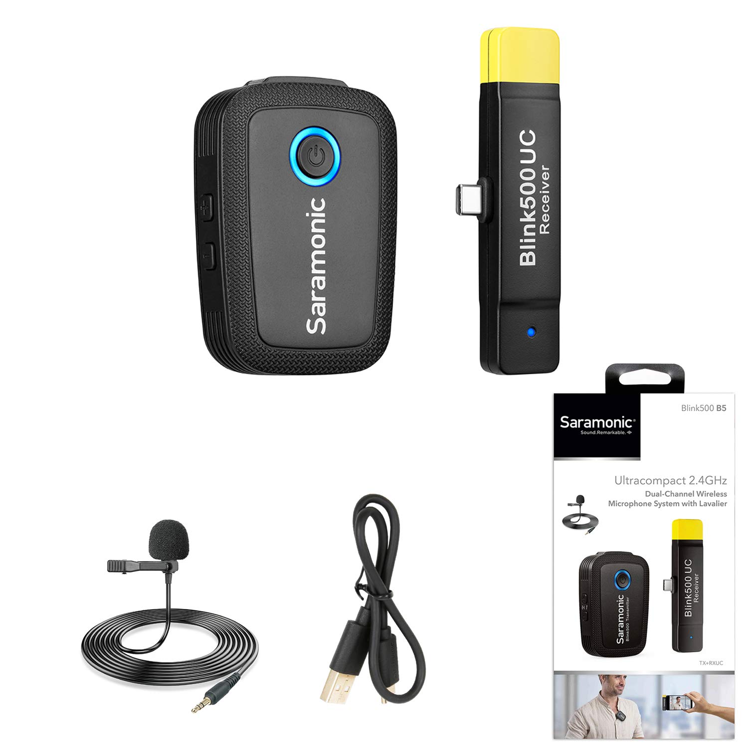 Saramonic Blink500 B5 2.4GHz Wireless Lavalier Microphone System - Ultra Compact USB-C Receiver for Android, iPhone, DSLR | Perfect for YouTube, Vlogging, Live Streaming & Interviews