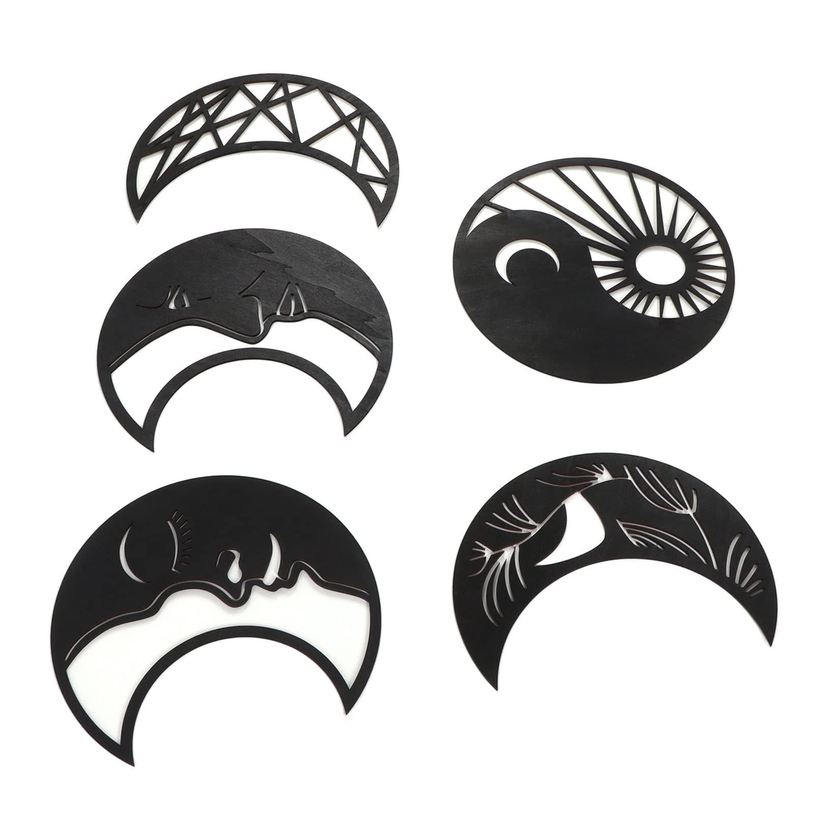 Moon Phase Wall Decor - 5pcs Wooden Nordic Wall Art for Bedroom & Living Room