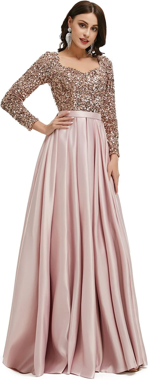 Elegant Women's V-Neck Sequin Long Sleeve Prom Dress with High Slit - Mermaid Party Cocktail Gown for Wedding, Evening & Special Occasions | Perfect for Homecoming, Gala & Formal Events