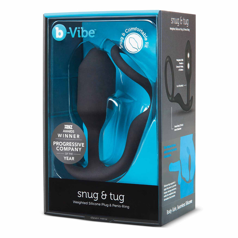 B Vibe XL Vibrating Snug & Tug Weighted Anal Plug & Penis Ring - Dual Stimulation for Enhanced Pleasure | Perfect for Couples Play & Solo Exploration