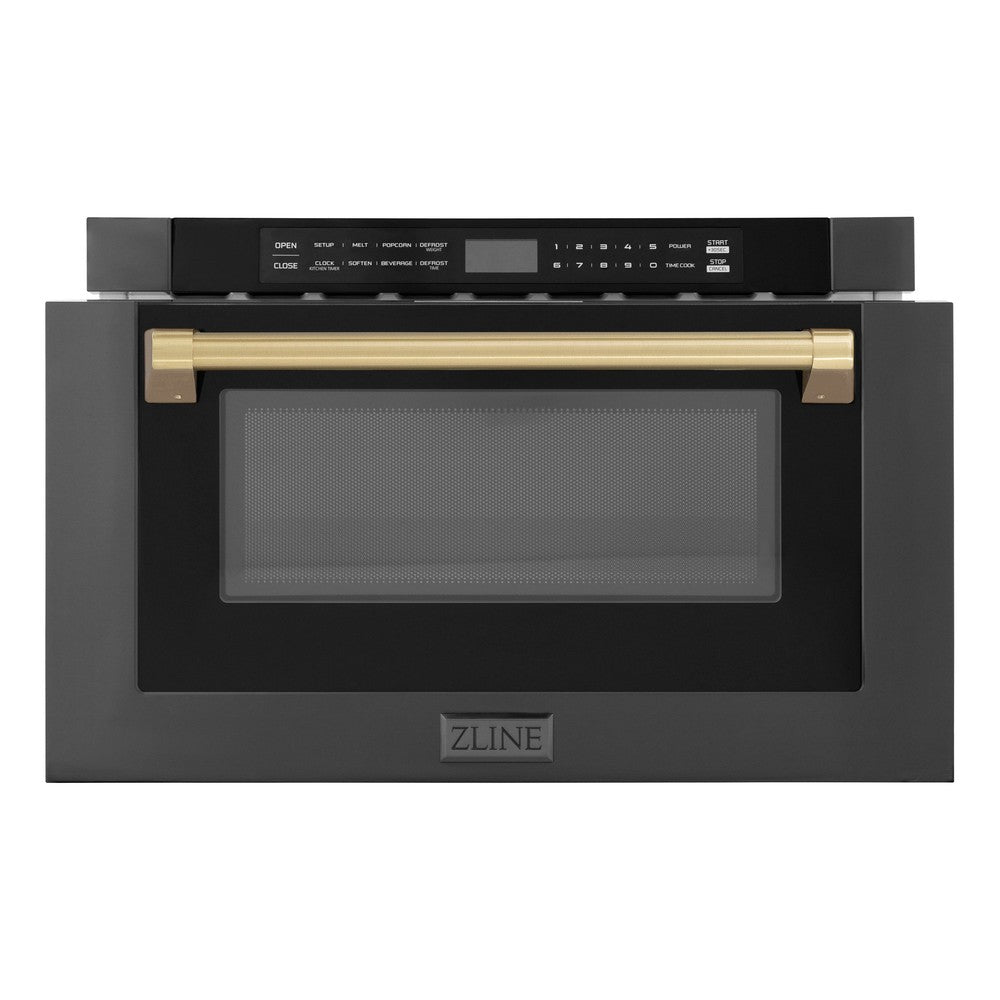 ZLINE Autograph Edition 24-Inch Built-In Microwave Drawer - 1.2 cu.ft Capacity, Black Stainless Steel with Champagne Bronze Accents (MWDZ 1 BS H CB) - Perfect for Modern Kitchens & Luxury Home Appliances