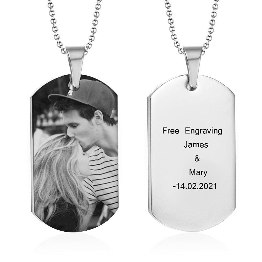 Custom Photo Necklace for Men & Women - Personalized Dog Tag Couples Pendant with Picture - Memorial Gift for Anniversary, Christmas, Birthday & Promise - Perfect for Romantic Gifts, Keepsakes & Special Occasions