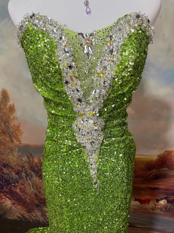 Elegant Green Sequin Mermaid Evening Gown - Strapless Long Prom Dress J6761 for Formal Events, Parties & Special Occasions