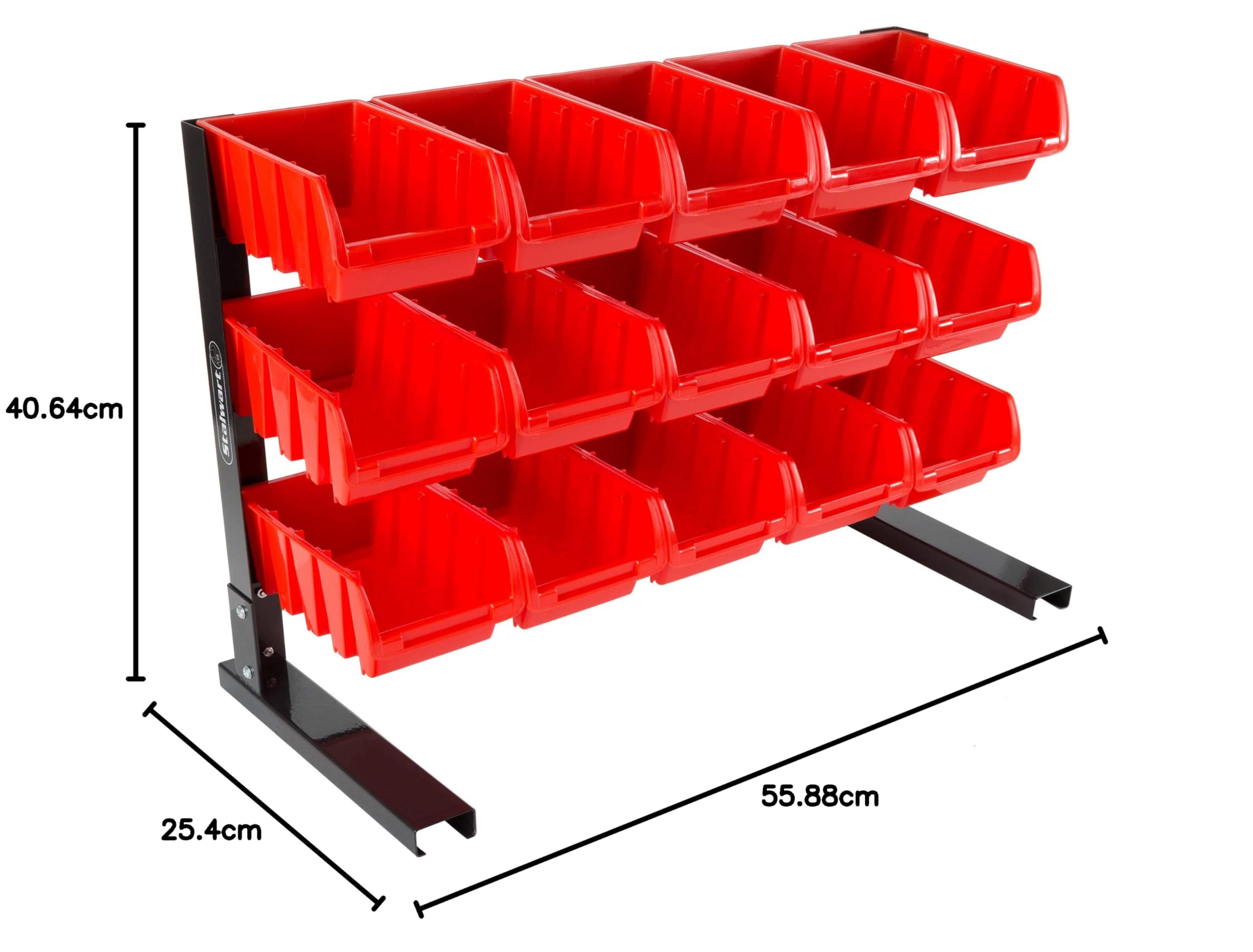 Stalwart 15 Bin Storage Rack Organizer - Heavy Duty Carbon Steel with Stackable Plastic Drawers for Tools, Hardware, Crafts & Office Supplies | Garage, Workshop & Home Organization Solution
