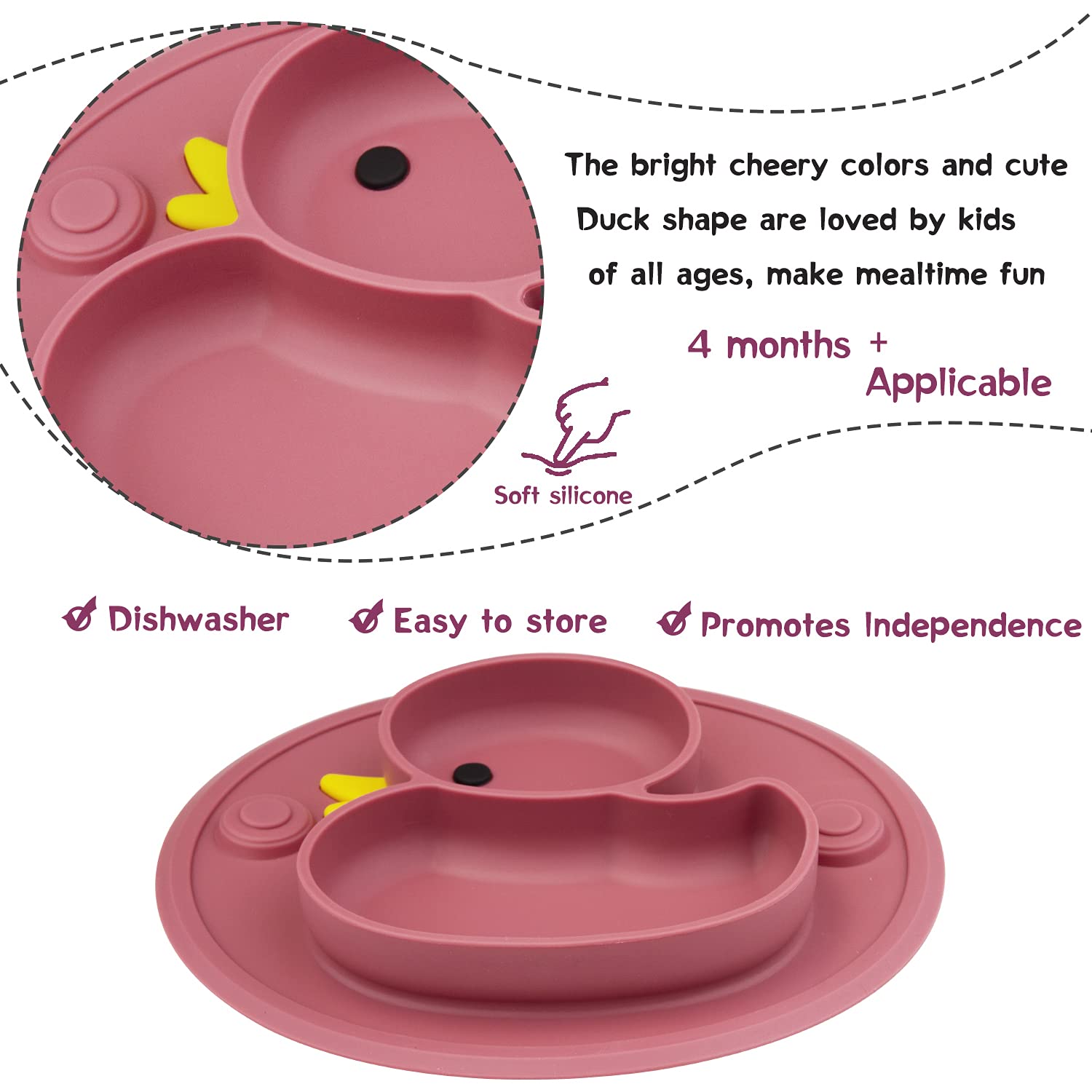 Qshare Toddler Plate - BPA-Free Silicone Suction Plate for Babies & Kids, 9x6x1.4 Inch, Dishwasher & Microwave Safe - Perfect for High Chairs, Travel & Mess-Free Mealtime